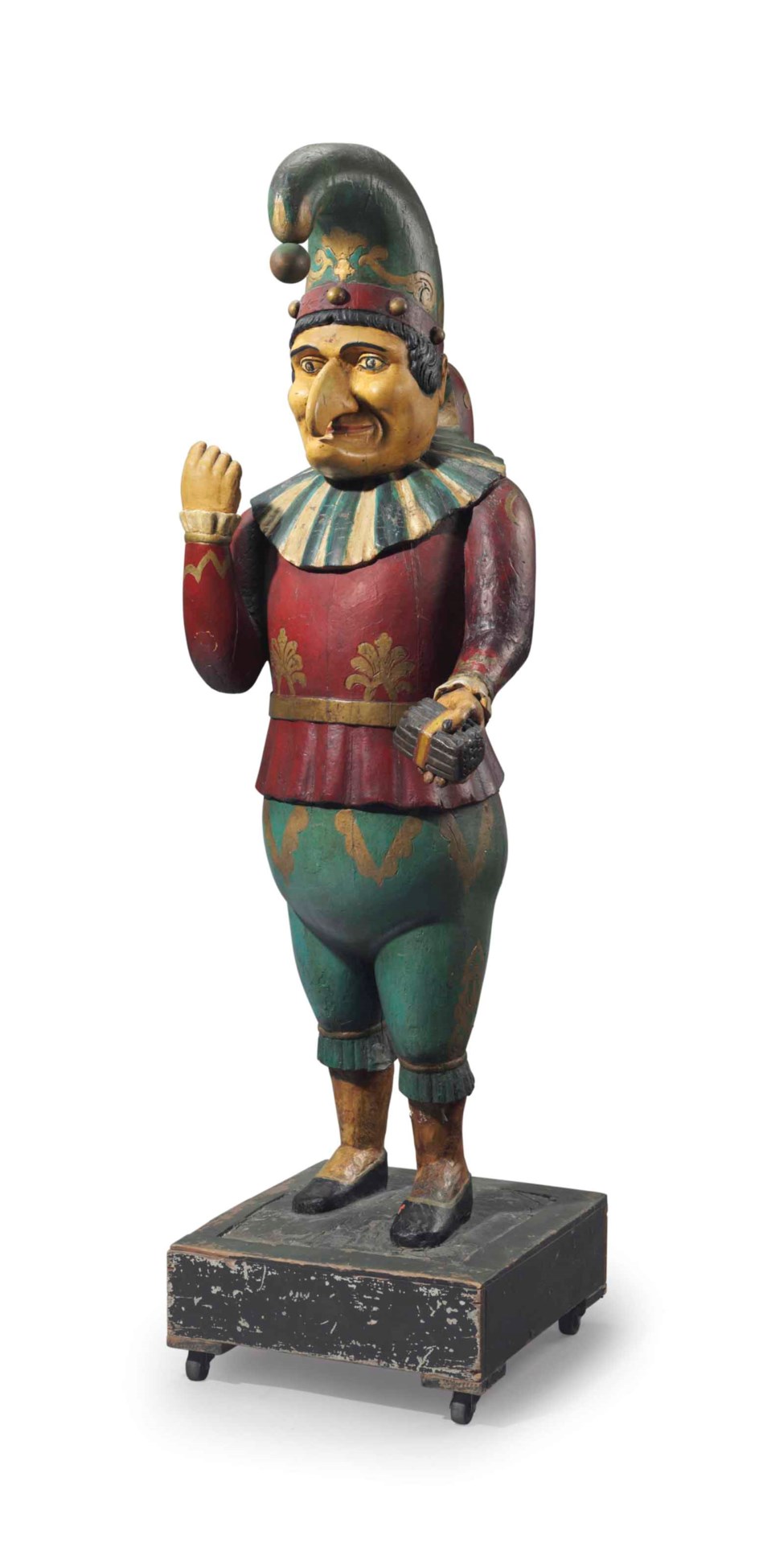 A CARVED, PAINTED AND POLYCHROMEDECORATED CIGAR STORE PUNCH FIGURE