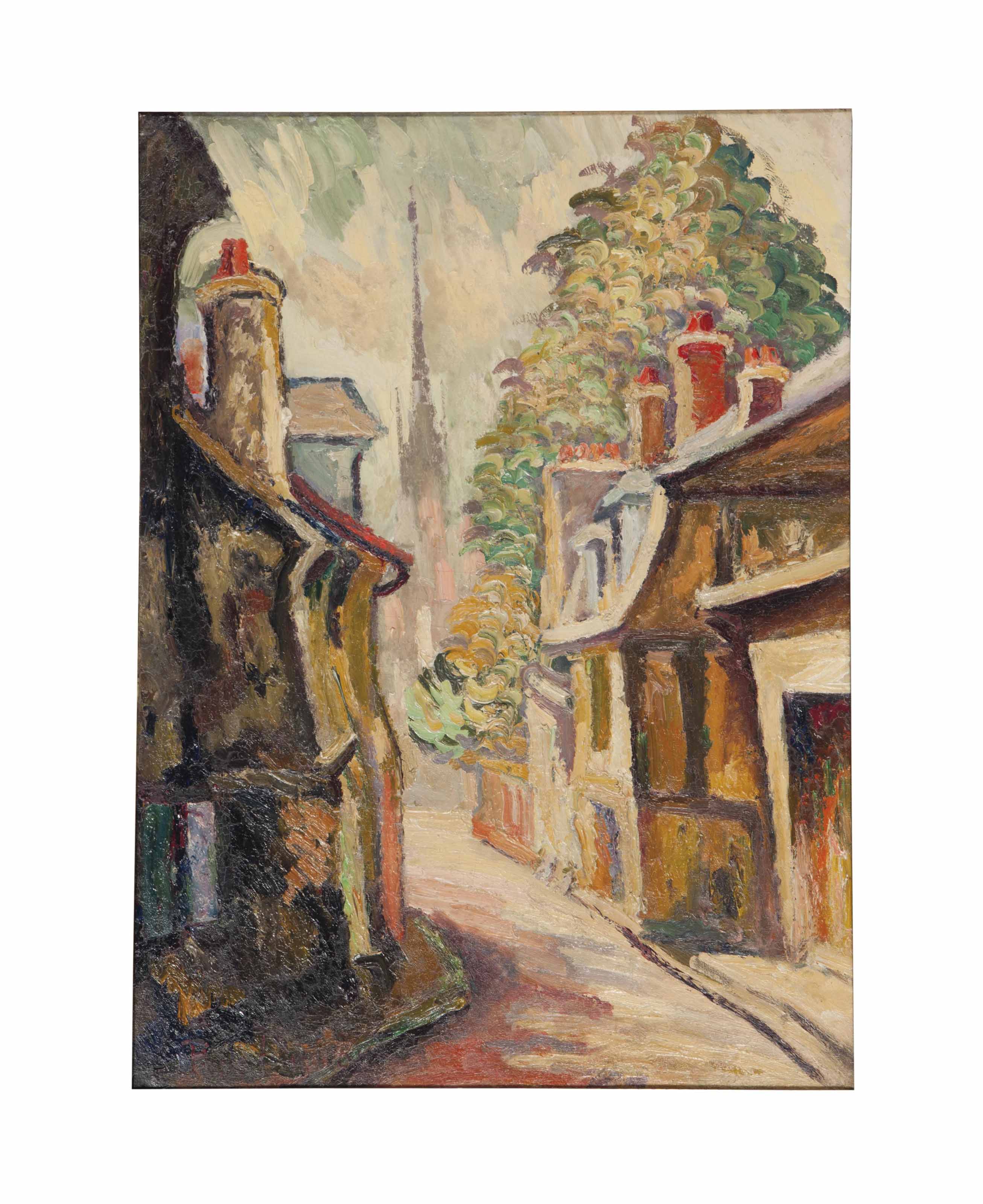 Pierre Dumont French 1884 1936 Townscape With Cathedral In The Background And A Companion Painting Paintings Oil Christie S