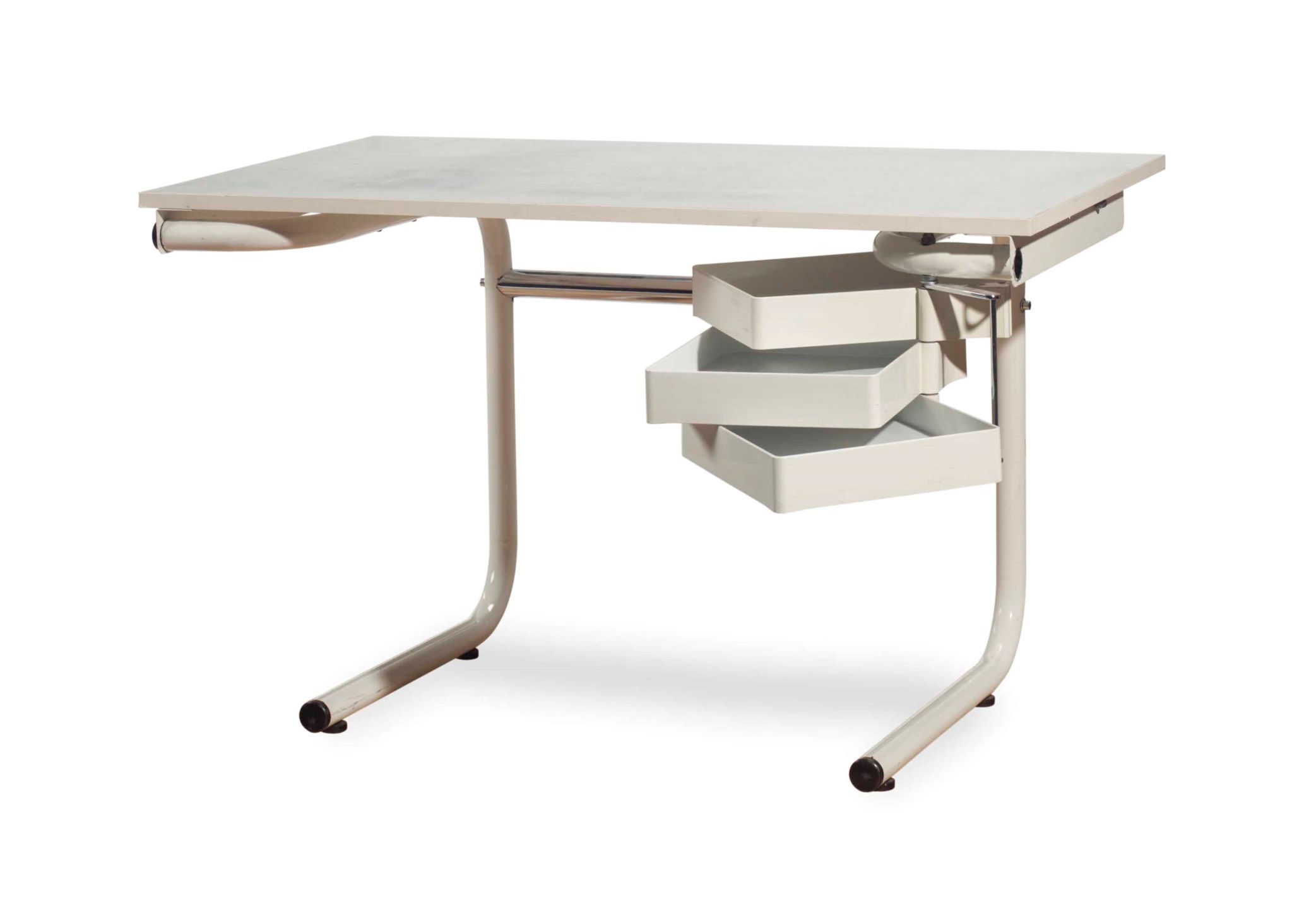 AN ALUMINUM, LAMINATED WOOD AND PLASTIC DESK, , DESIGNED BY JOE COLOMBO