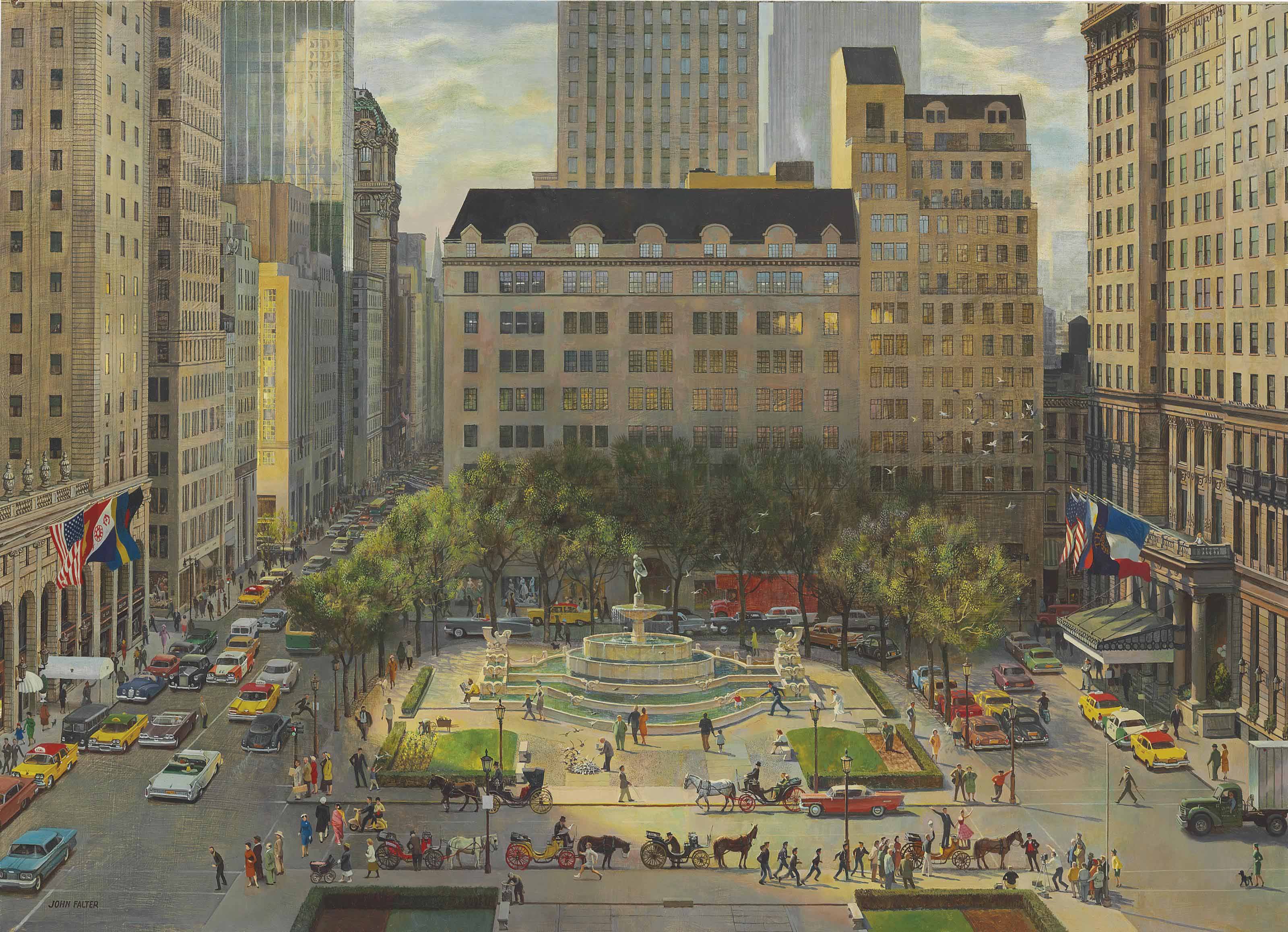 Художественный америка. John Philip Falter. John Philip Falter, 1910 - 1982. Нью-Йорк 5 Авеню в картинах художников. Картина Fifth Avenue.