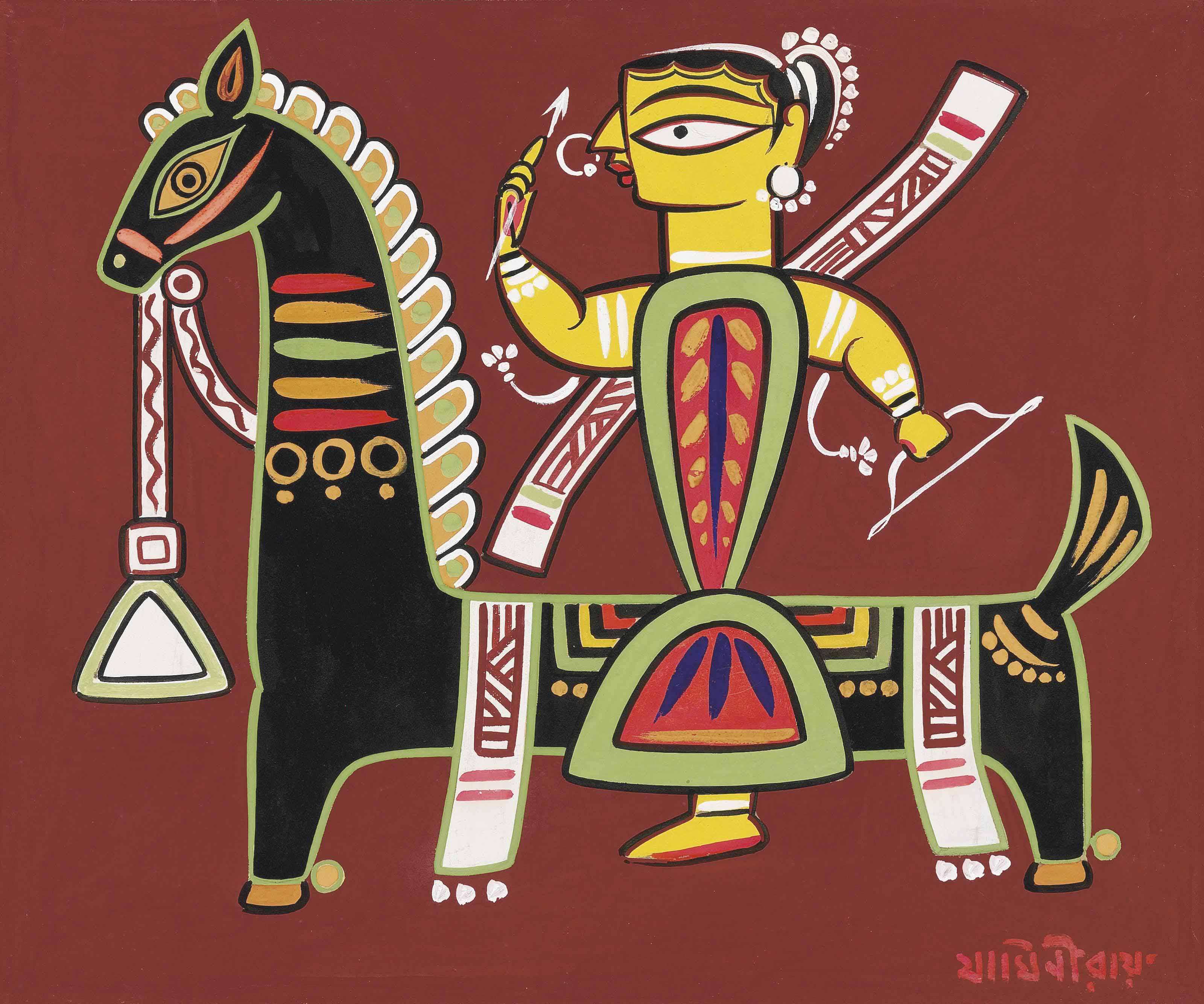 JAMINI ROY (18871972) , Untitled (Woman on Horseback