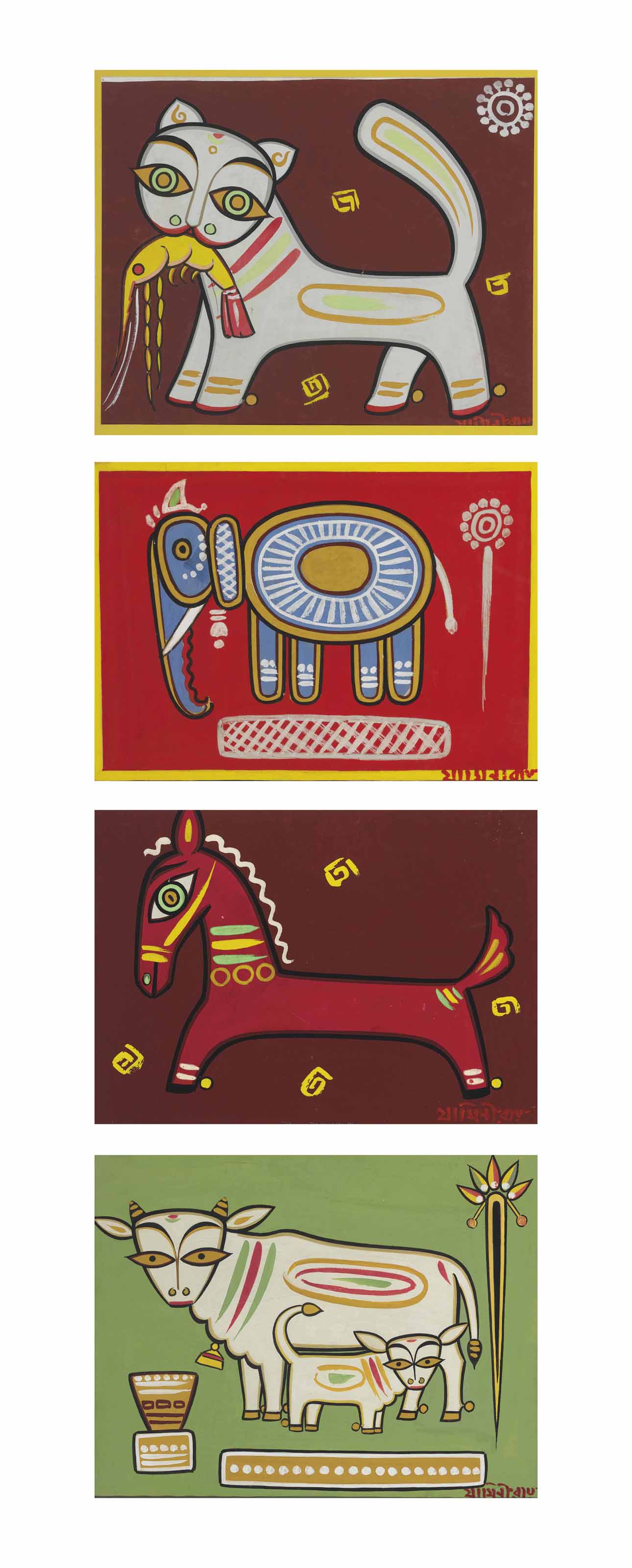 JAMINI ROY (18871972) , Untitled (Cat with Shrimp