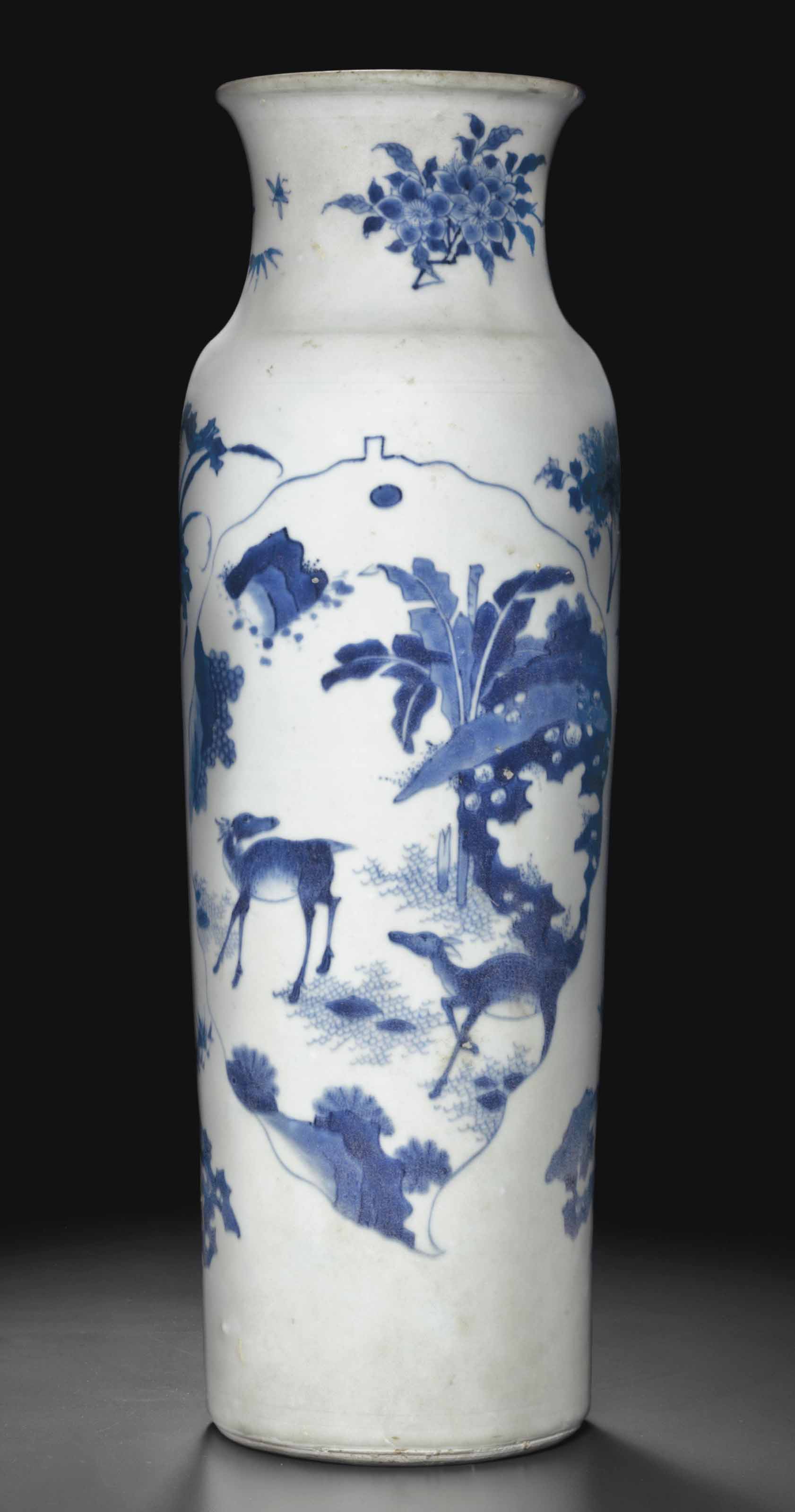 A HATCHER CARGO BLUE AND WHITE SLEEVE VASE TRANSITIONAL PERIOD 