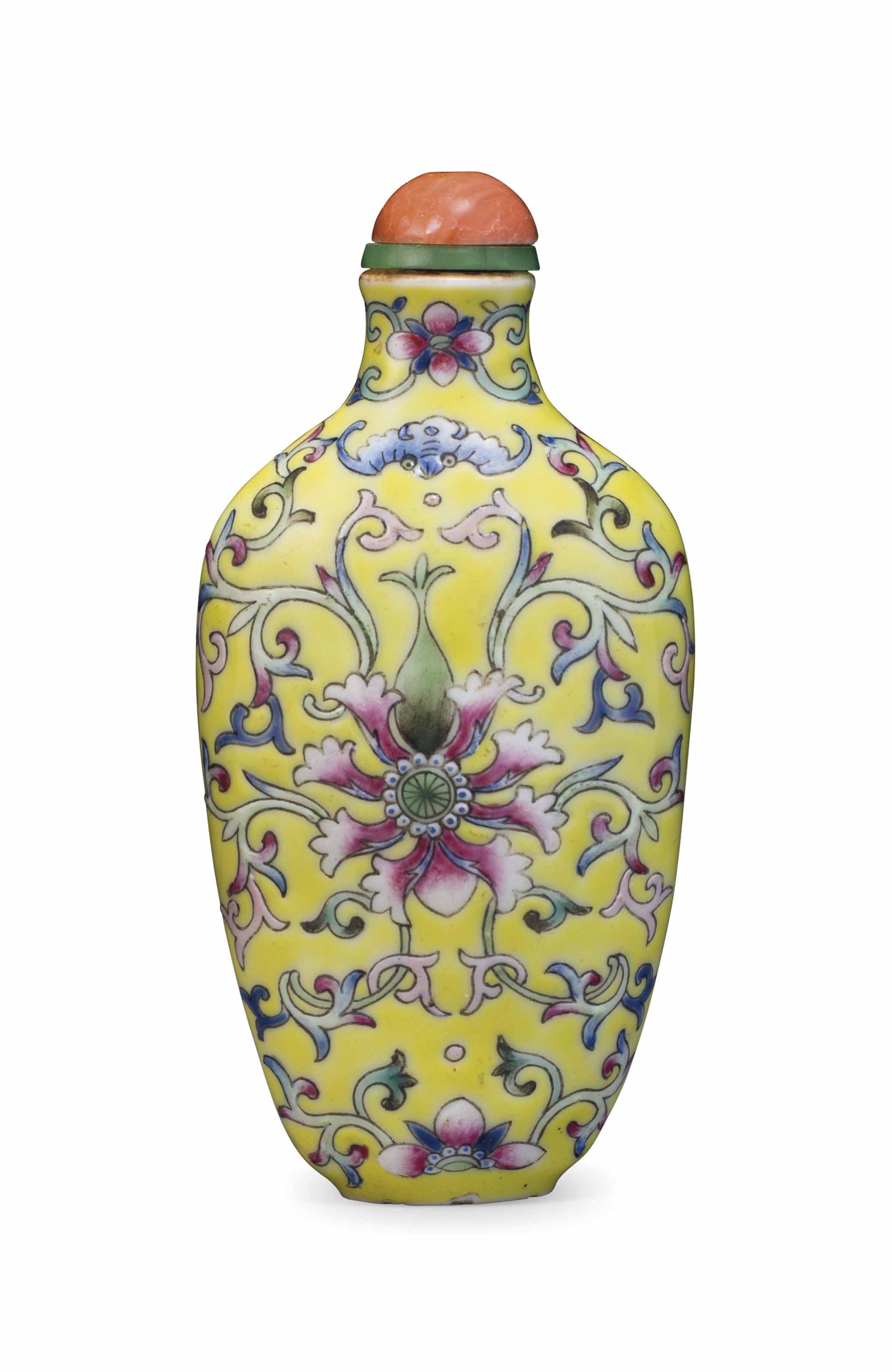 A Yellow Ground Famille Rose Porcelain Snuff Bottle Republic Period Flowers Plants Snuff Bottles Christie S