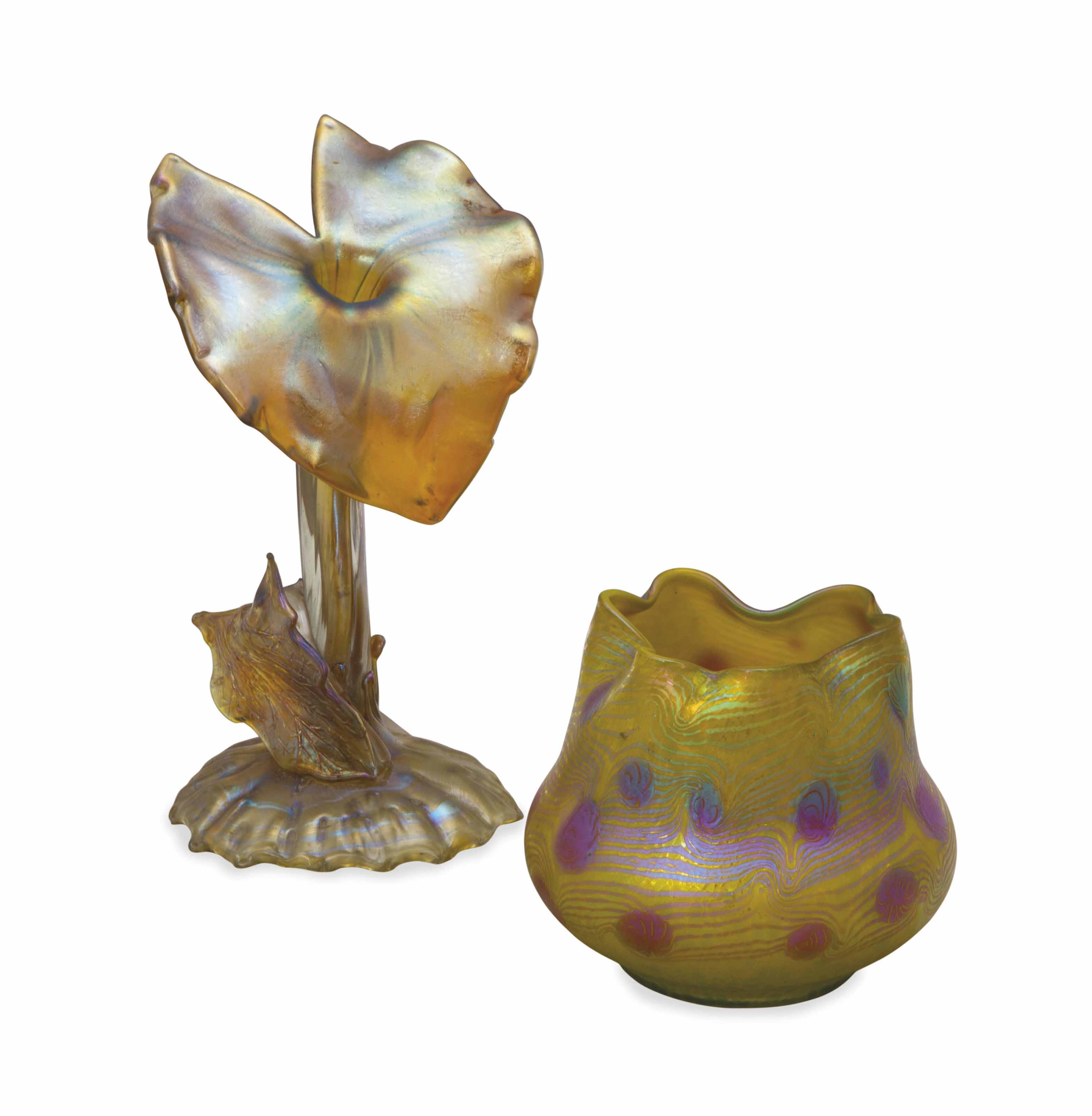 Two Austrian Iridescent Glass Vases Possibly Loetz Early 20th
