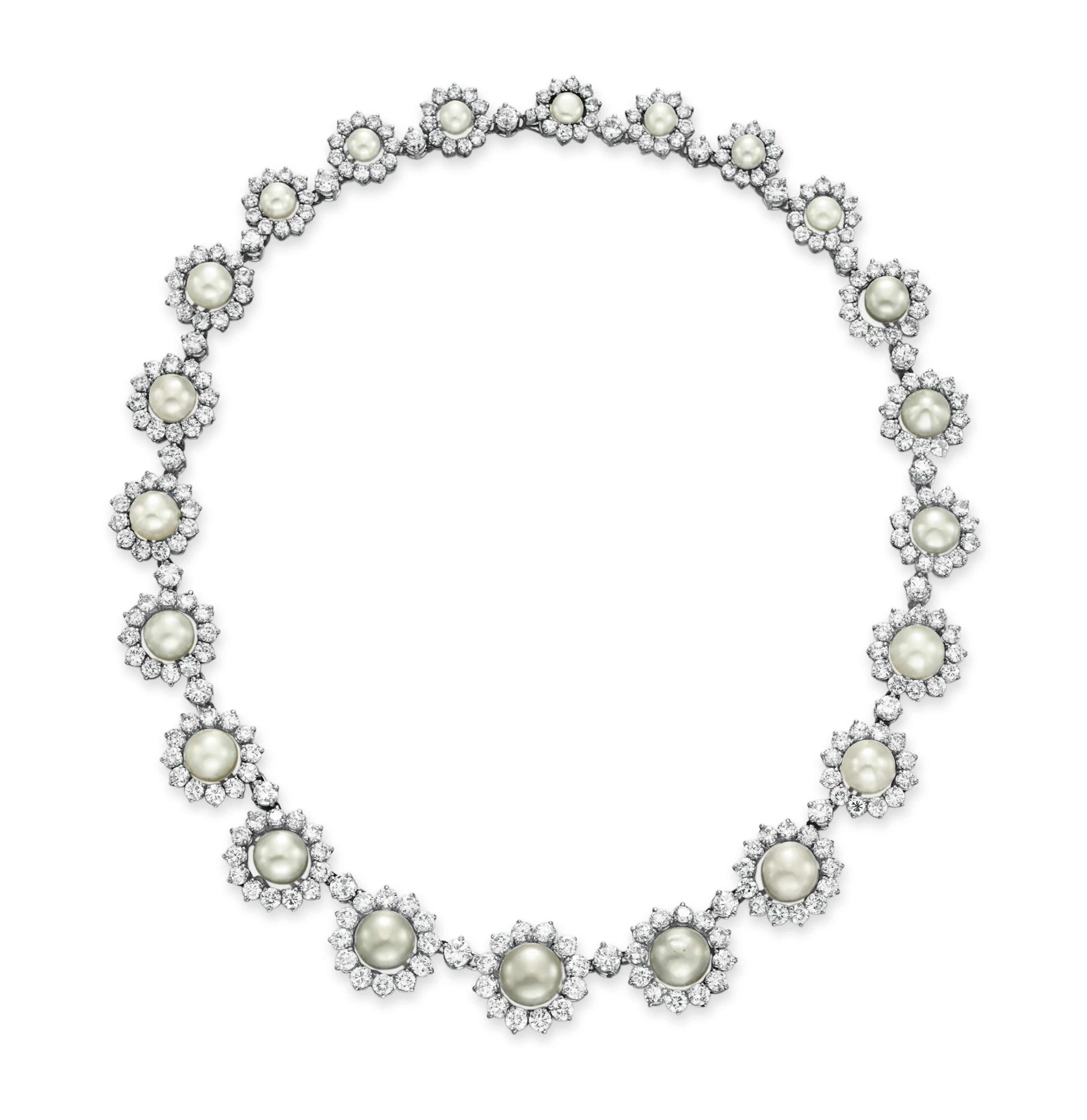 A DIAMOND AND NATURAL PEARL NECKLACE, BY CHANTECLER