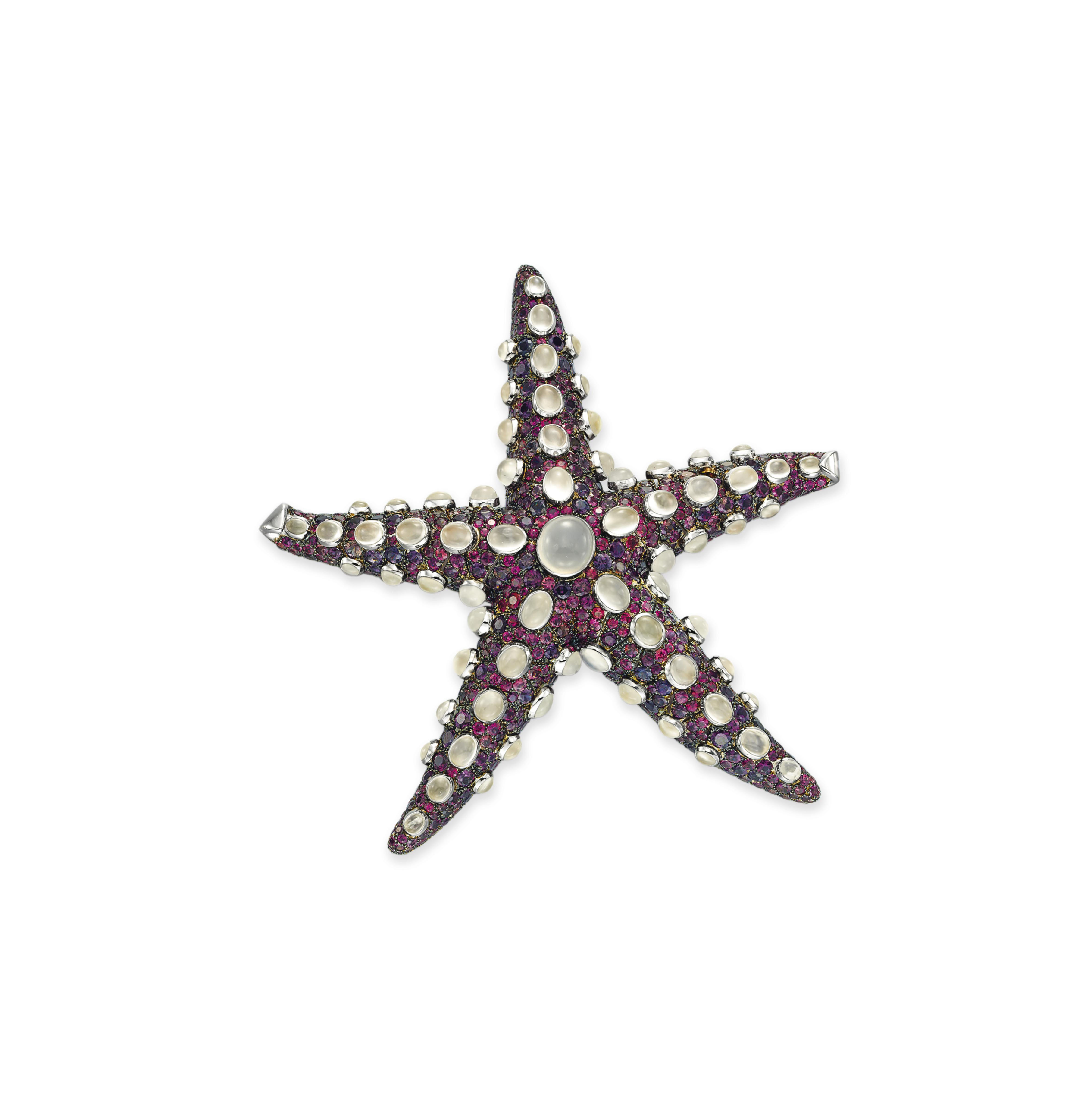 A Moonstone And Purple Sapphire étoile De Mer Brooch By