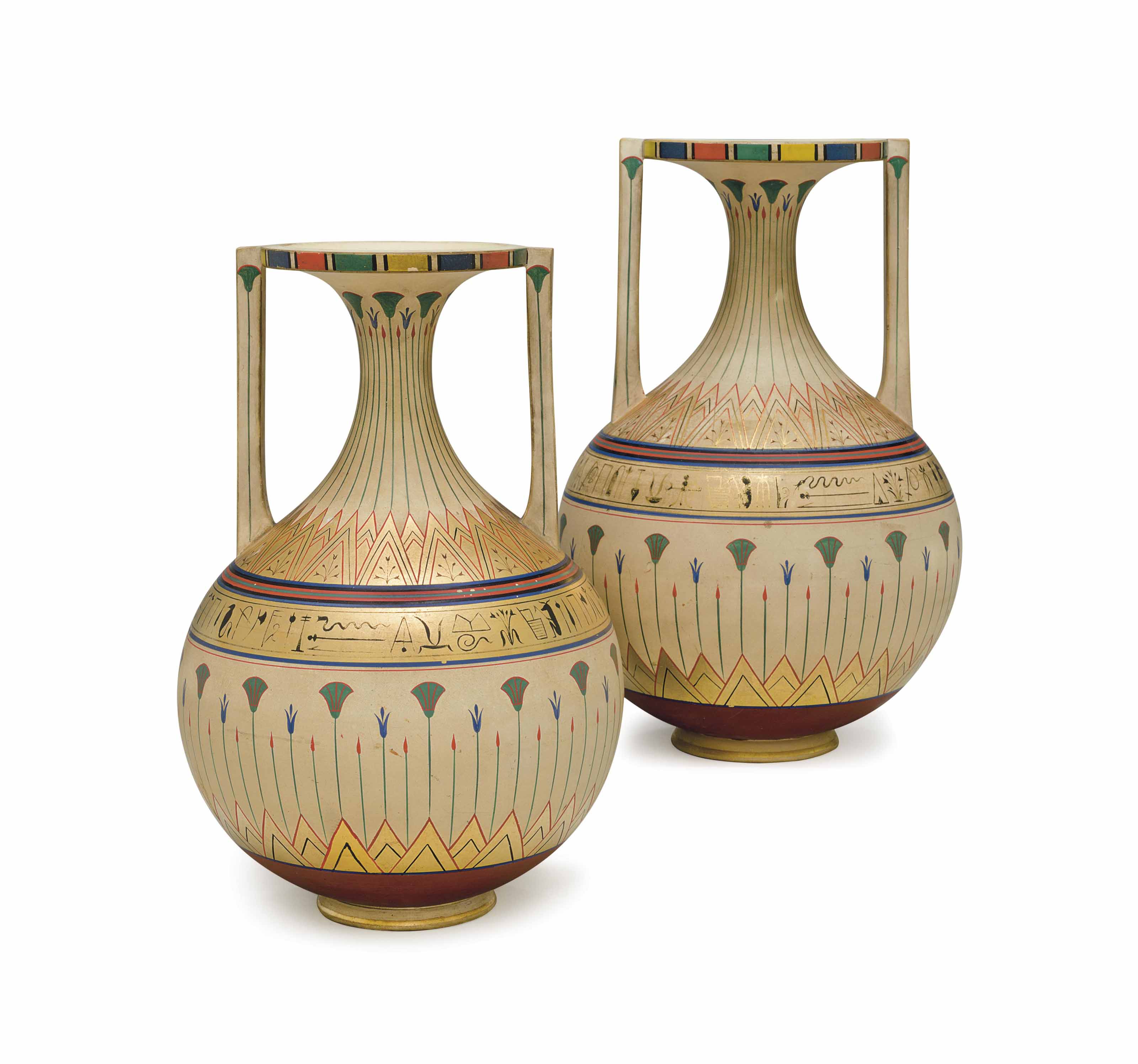 A Pair Of Danish Ipsen Ceramic Parcel Gilt And Polychrome Cold