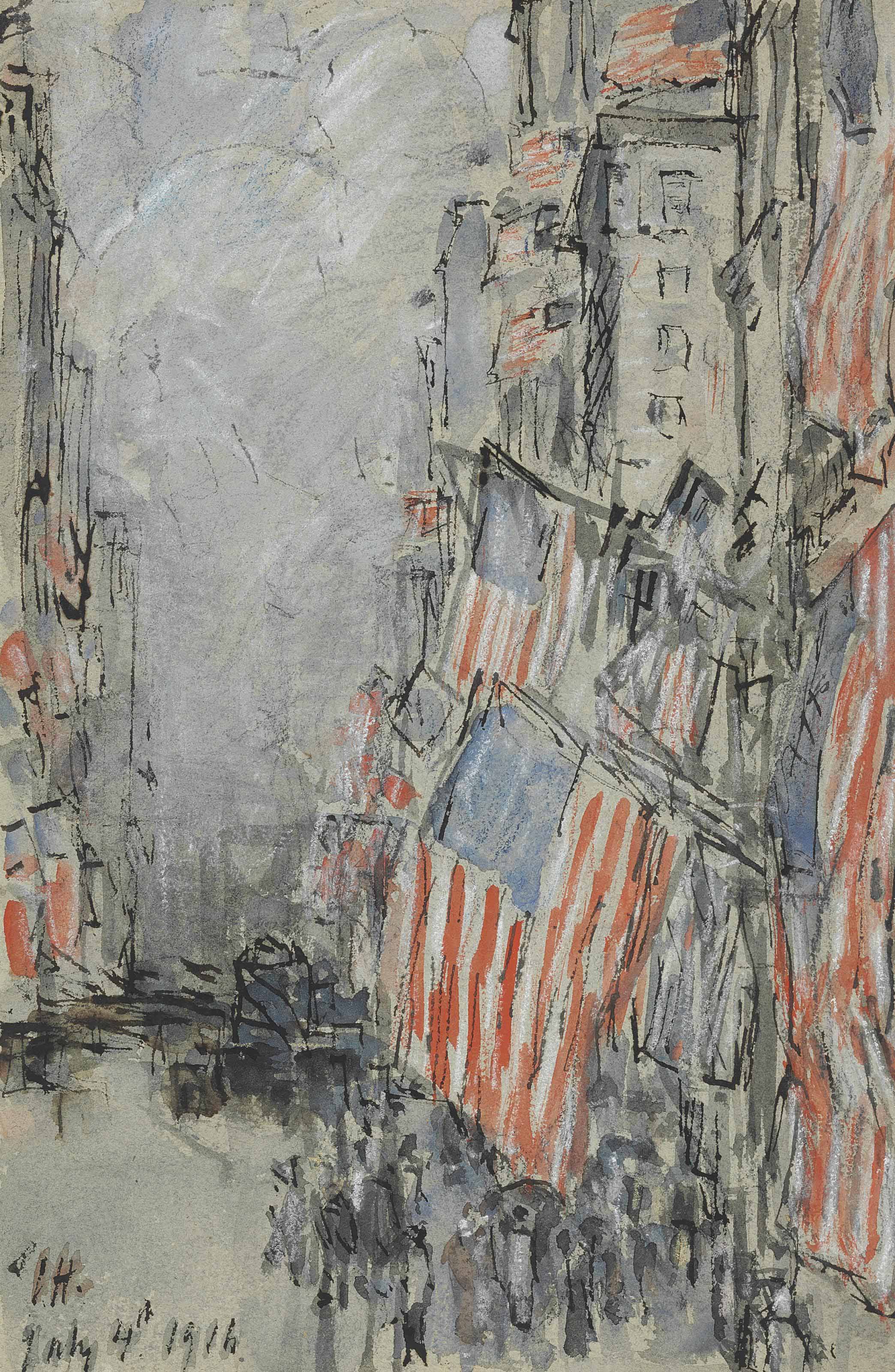 Childe Hassam 1859 1935 Flag Day Fifth Avenue July 4th 1916