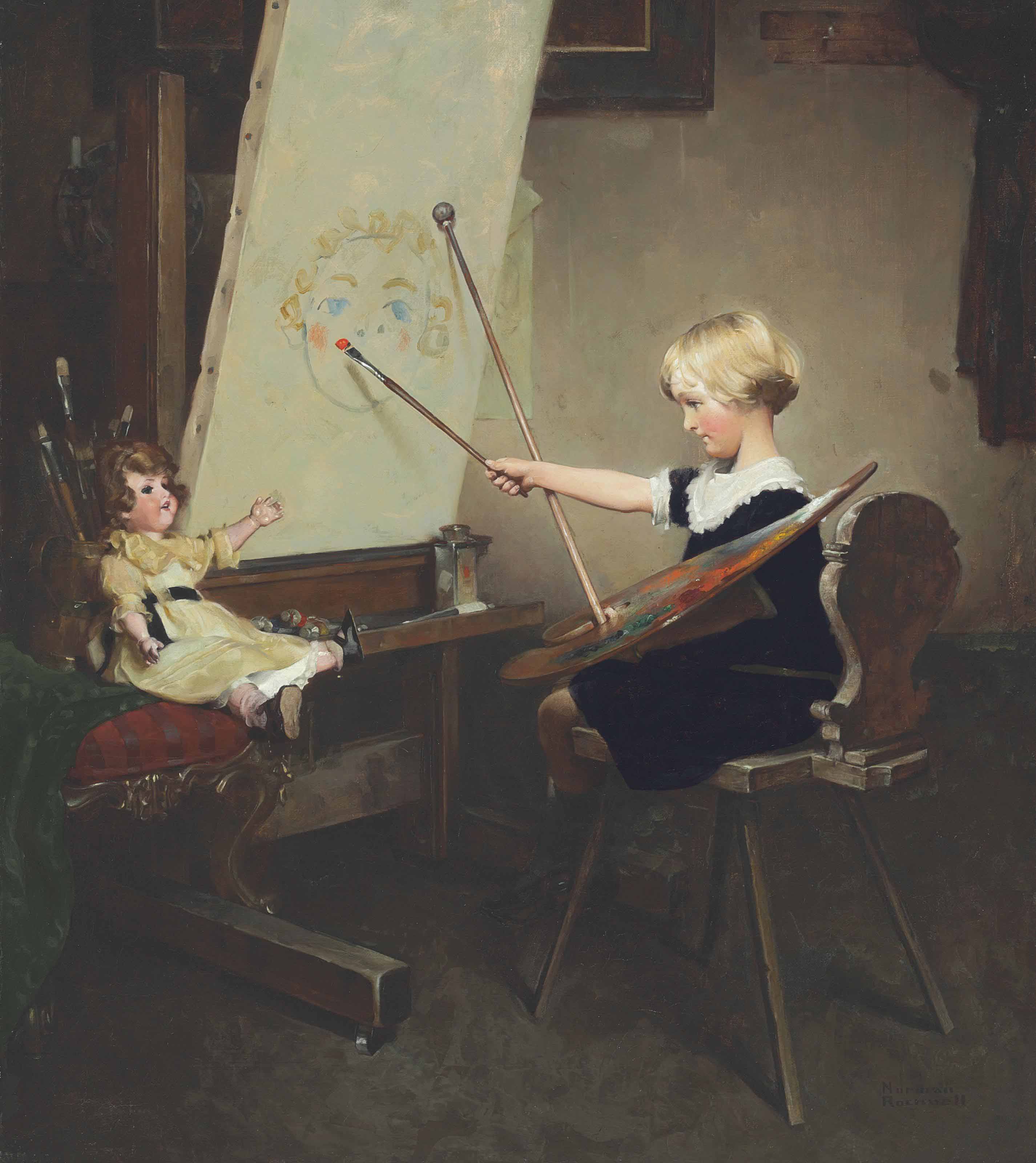 norman rockwell little girl and her doll