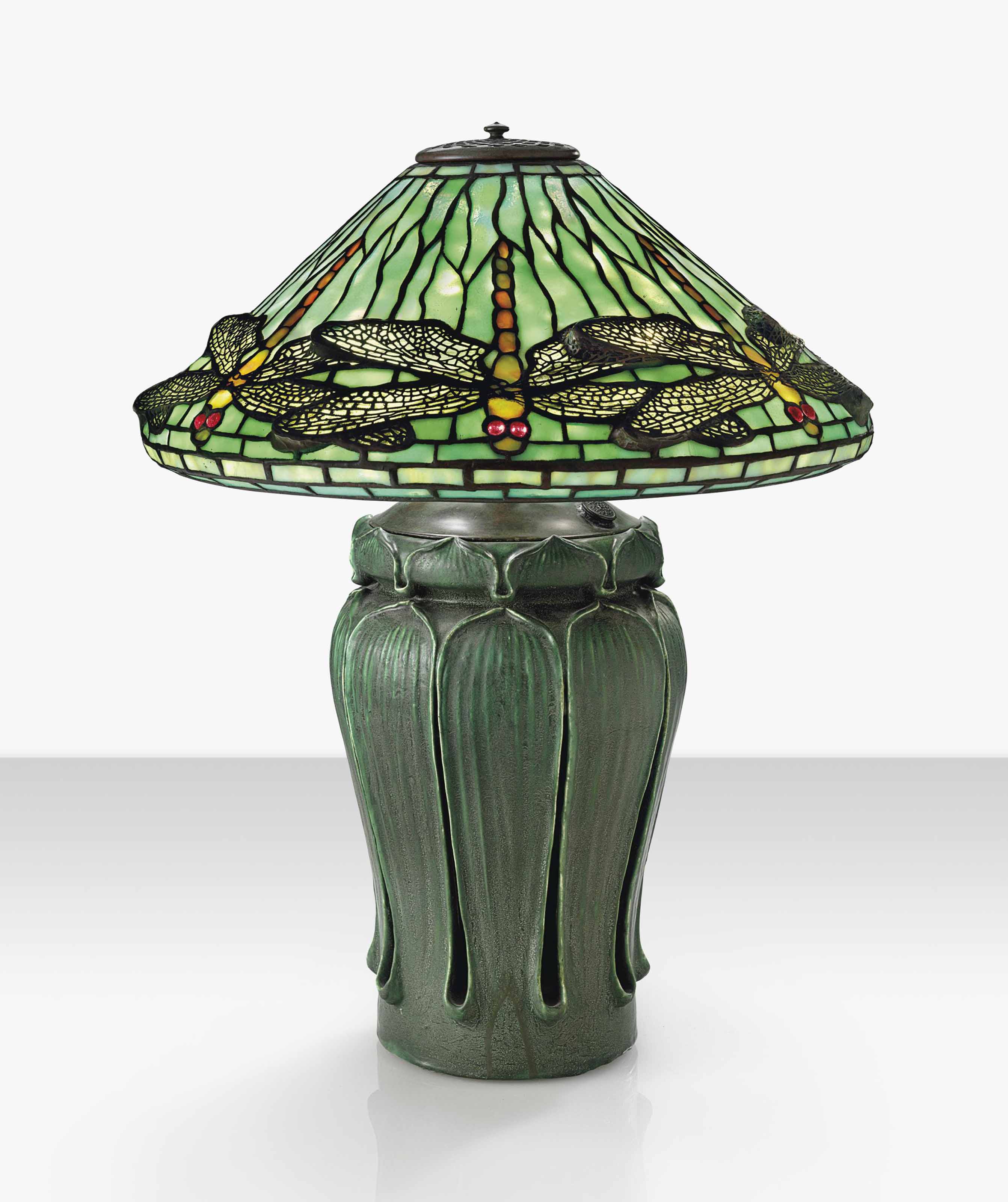 Tiffany Studios And Grueby A Dragonfly Table Lamp Circa 1910