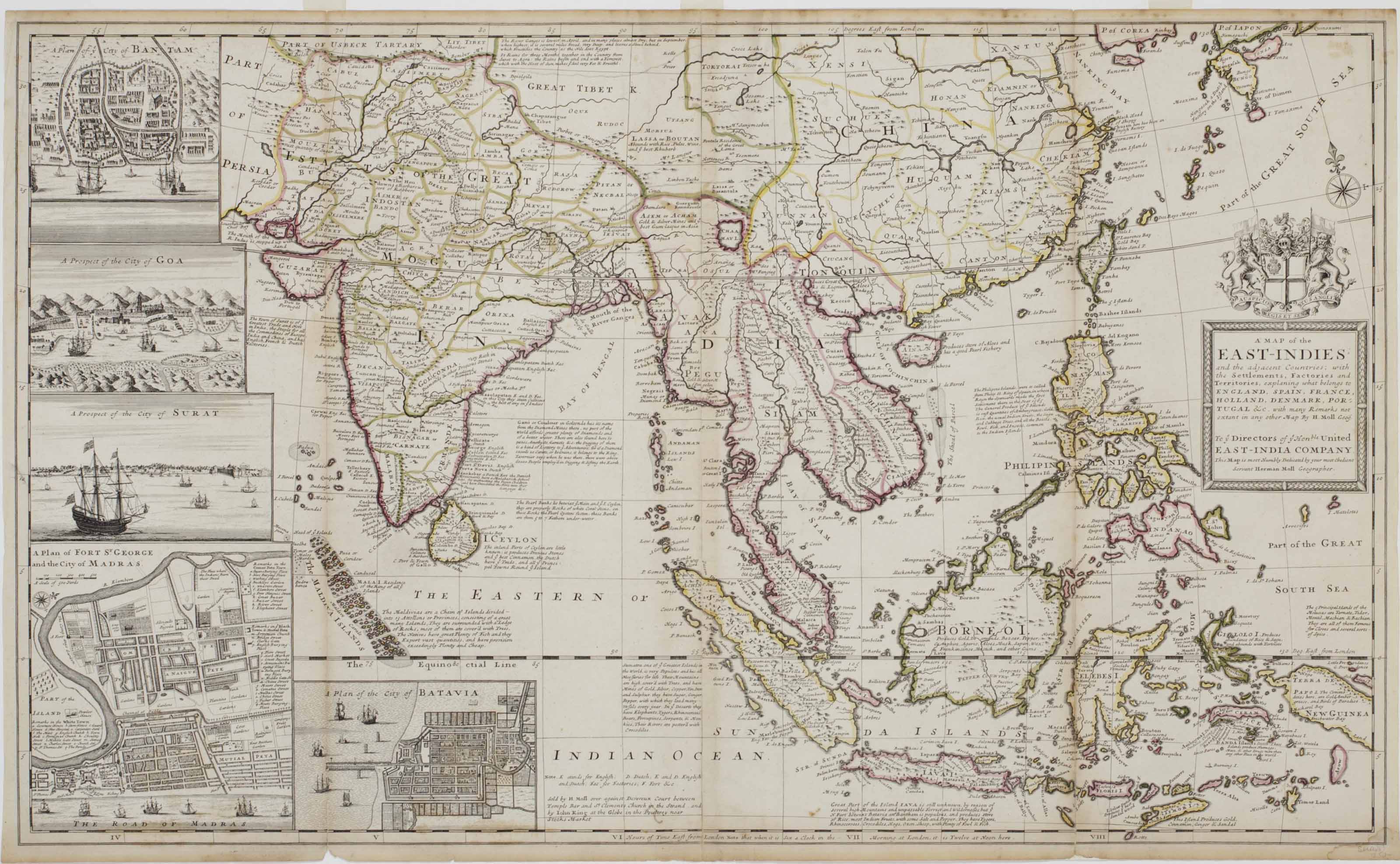 Moll Herman A Map Of The East Indies And The Adjacent Countries With The Settlements Factories And Territories Explaning Sic What Belongs To England Spain France Holland Denmark Portugal C With Many Remarks