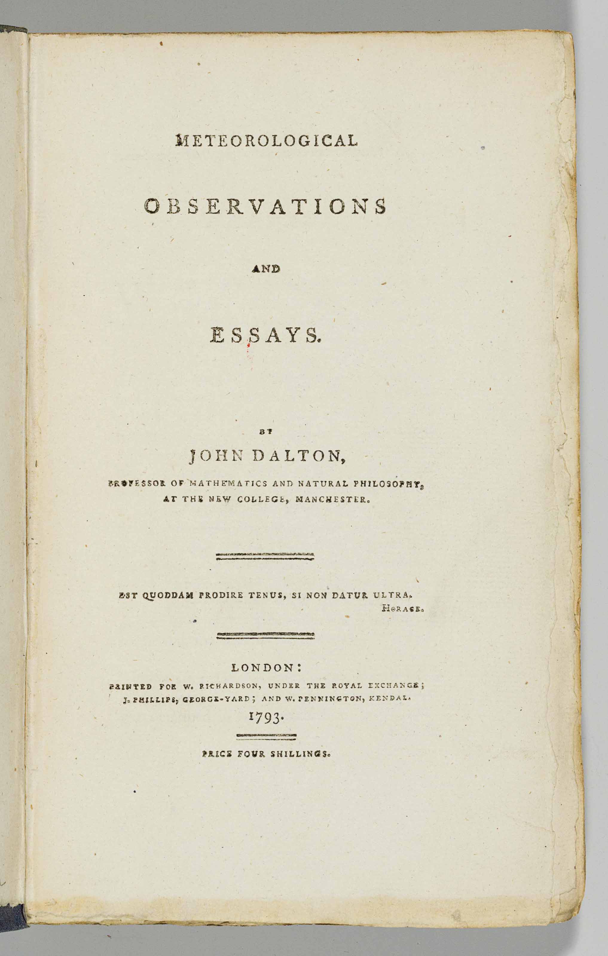DALTON, John (17661844). Meteorological Observations and Essays