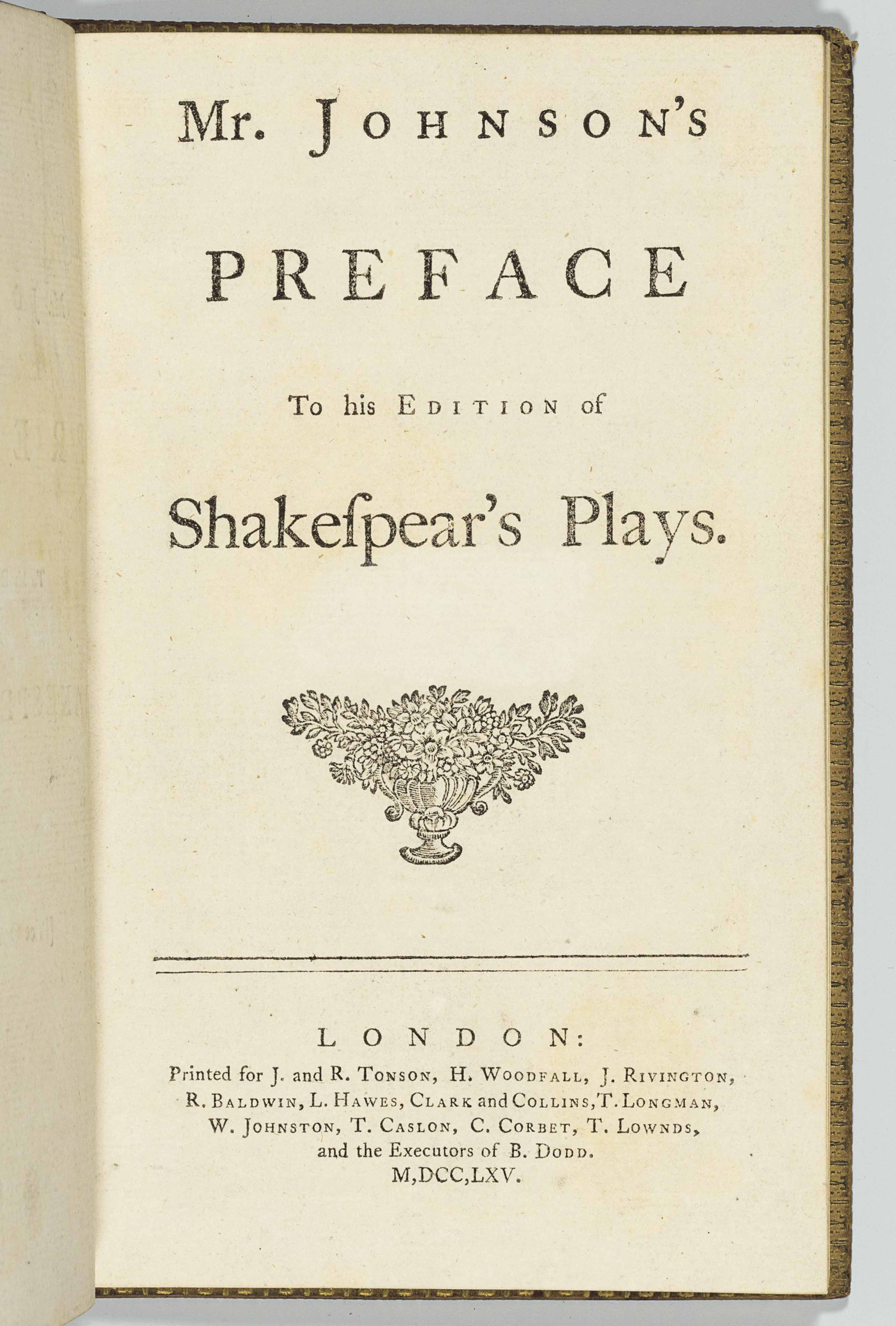 JOHNSON Samuel (1709 84) Mr Johnson #39 s Preface to his Edition of