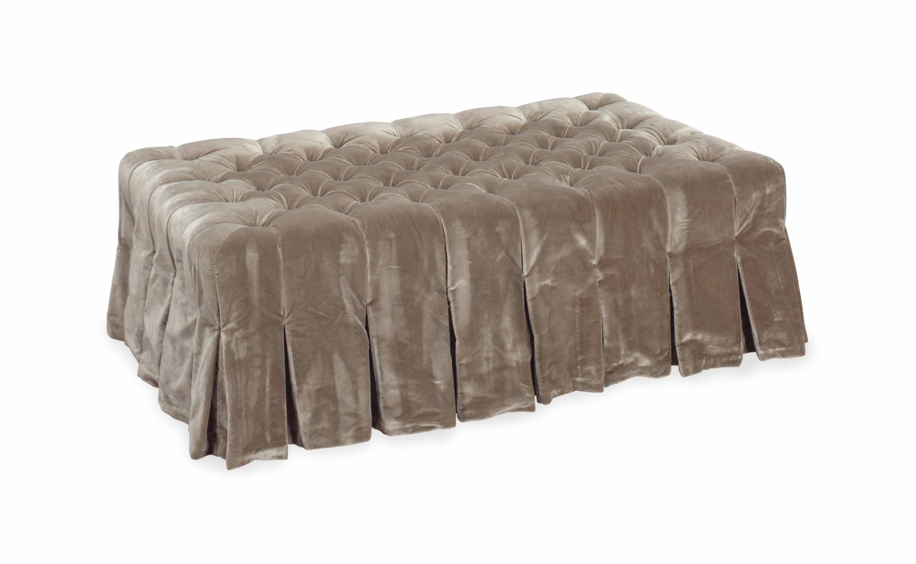 A GREENVELVET UPHOLSTERED OTTOMAN, , MODERN Christie's