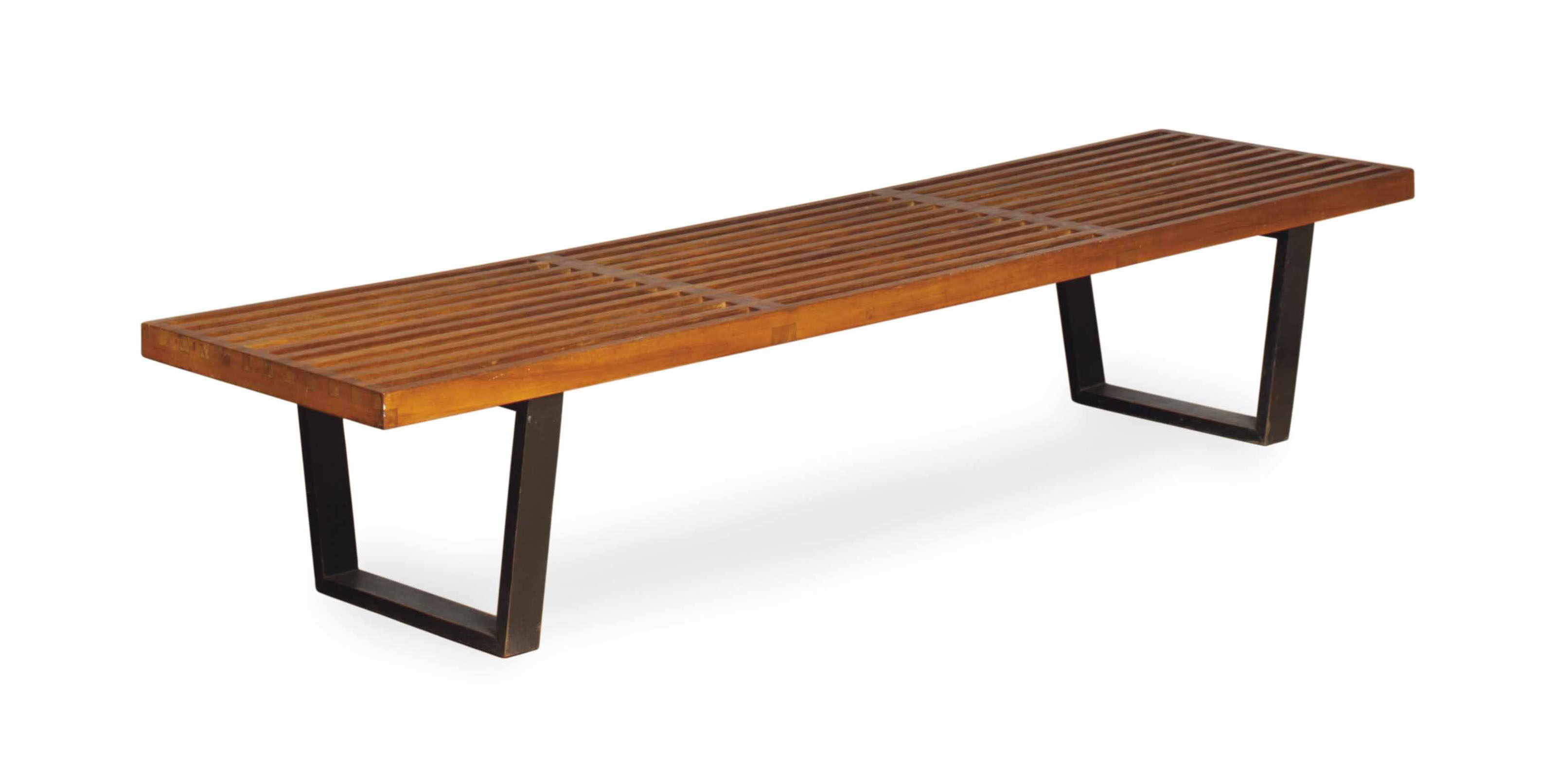 A Beech And Ebonized Wood Slat Bench Designed By George Nelson
