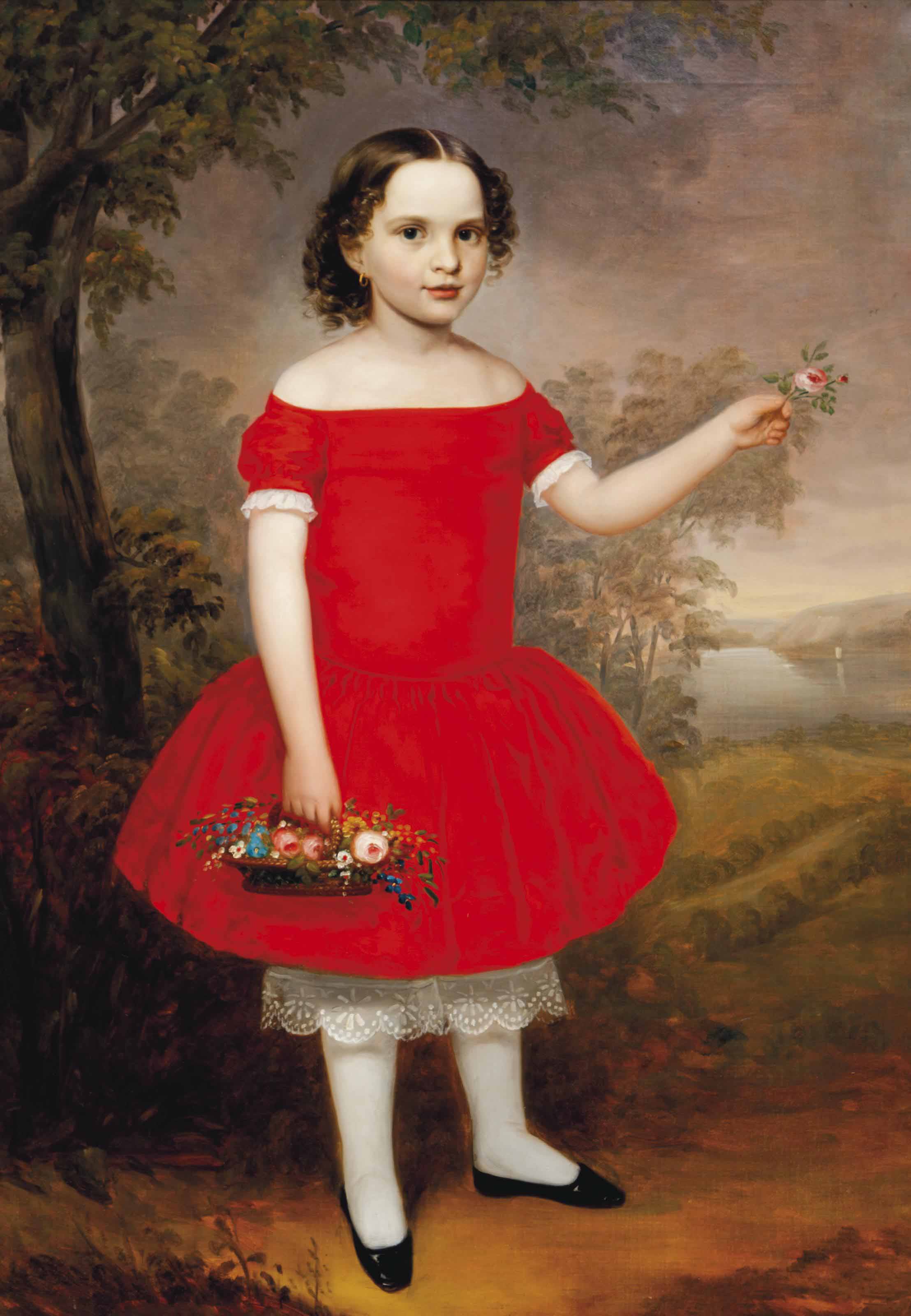 American School 19th Century Portrait Of A Young Girl Full