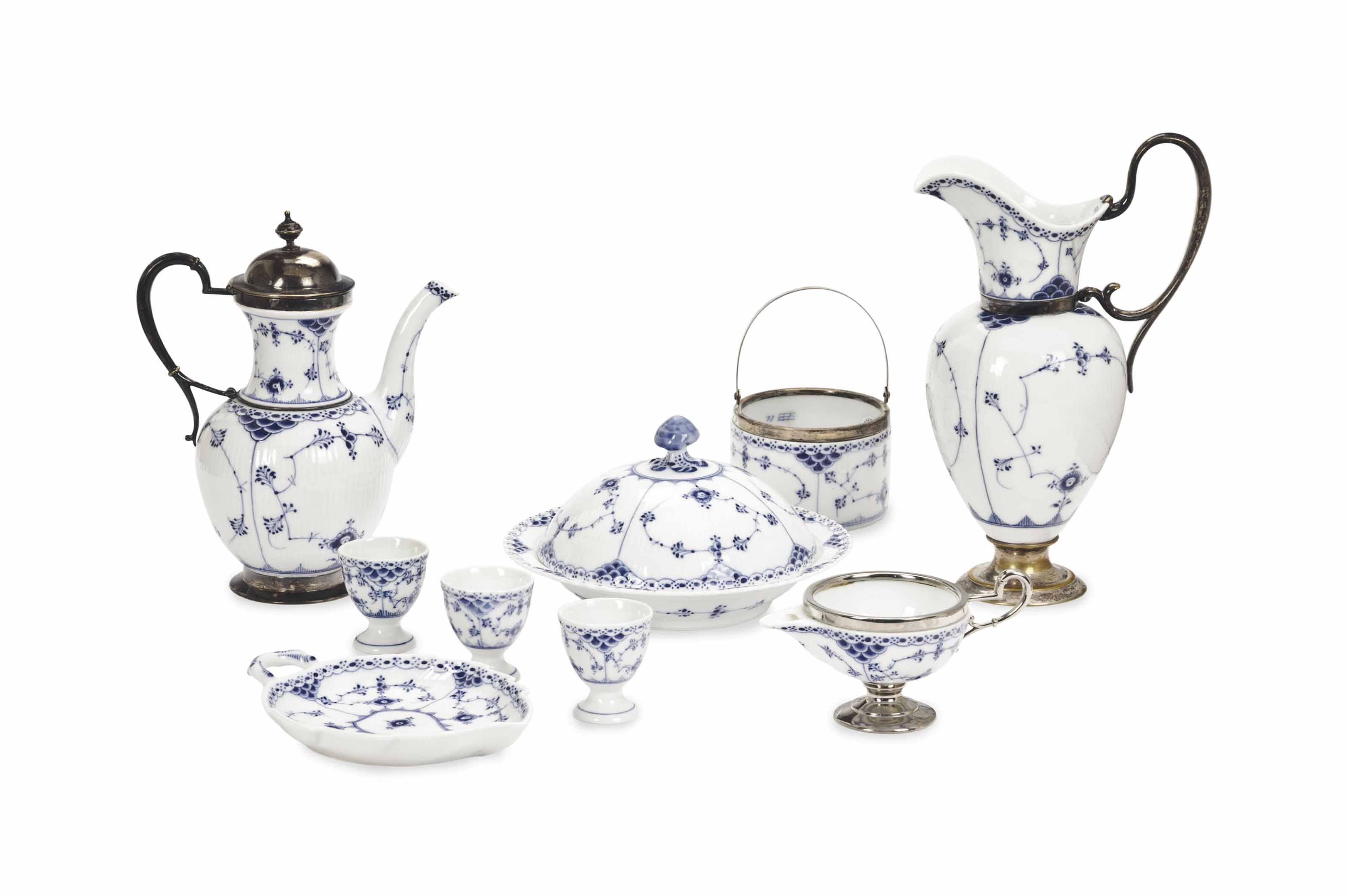 AN ASSEMBLED DANISH PORCELAIN PART BREAKFAST SERVICE, , GREEN PRINTED