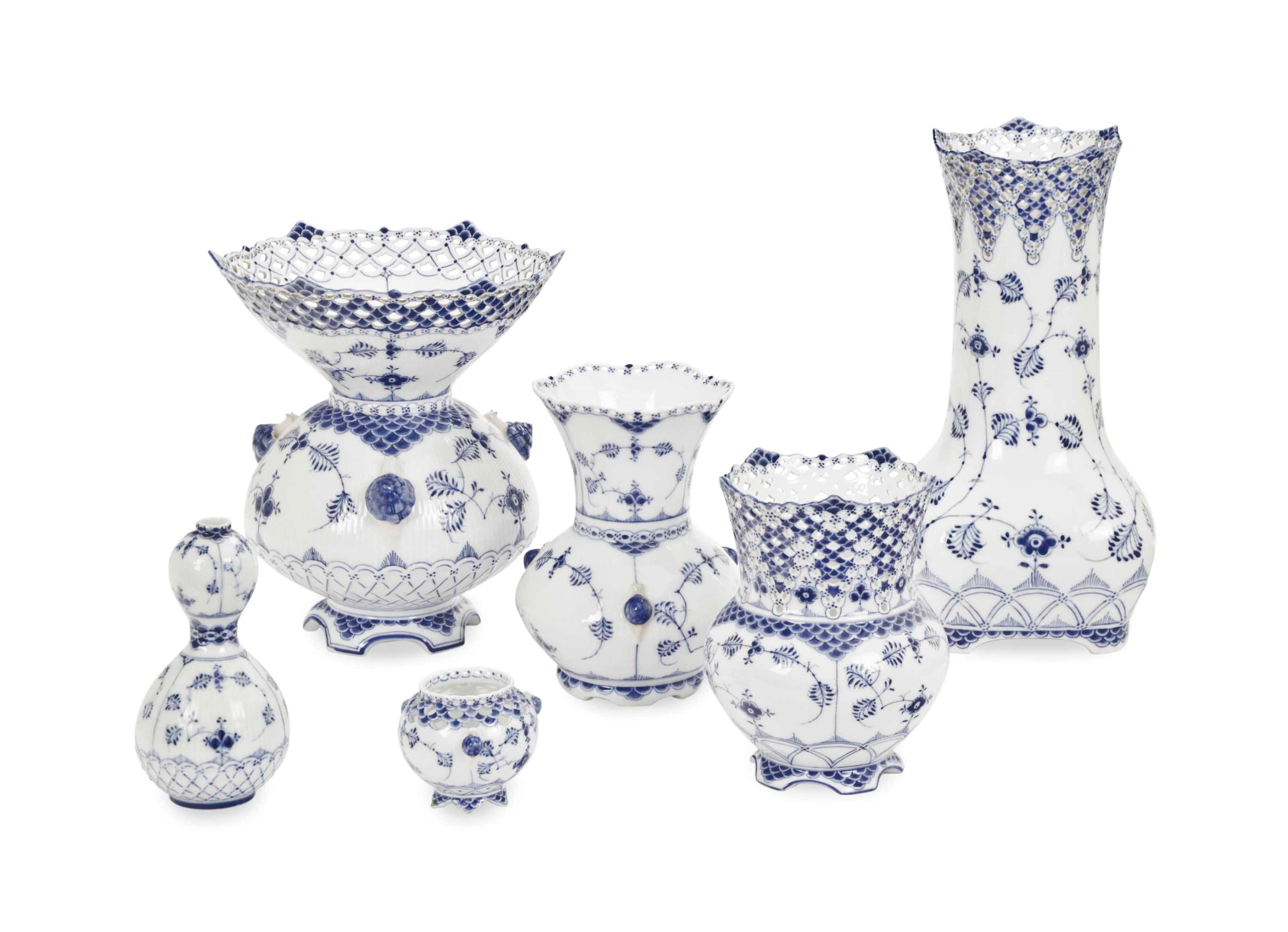 A COLLECTION OF DANISH PORCELAIN VASES, , GREEN PRINTED CROWN AND