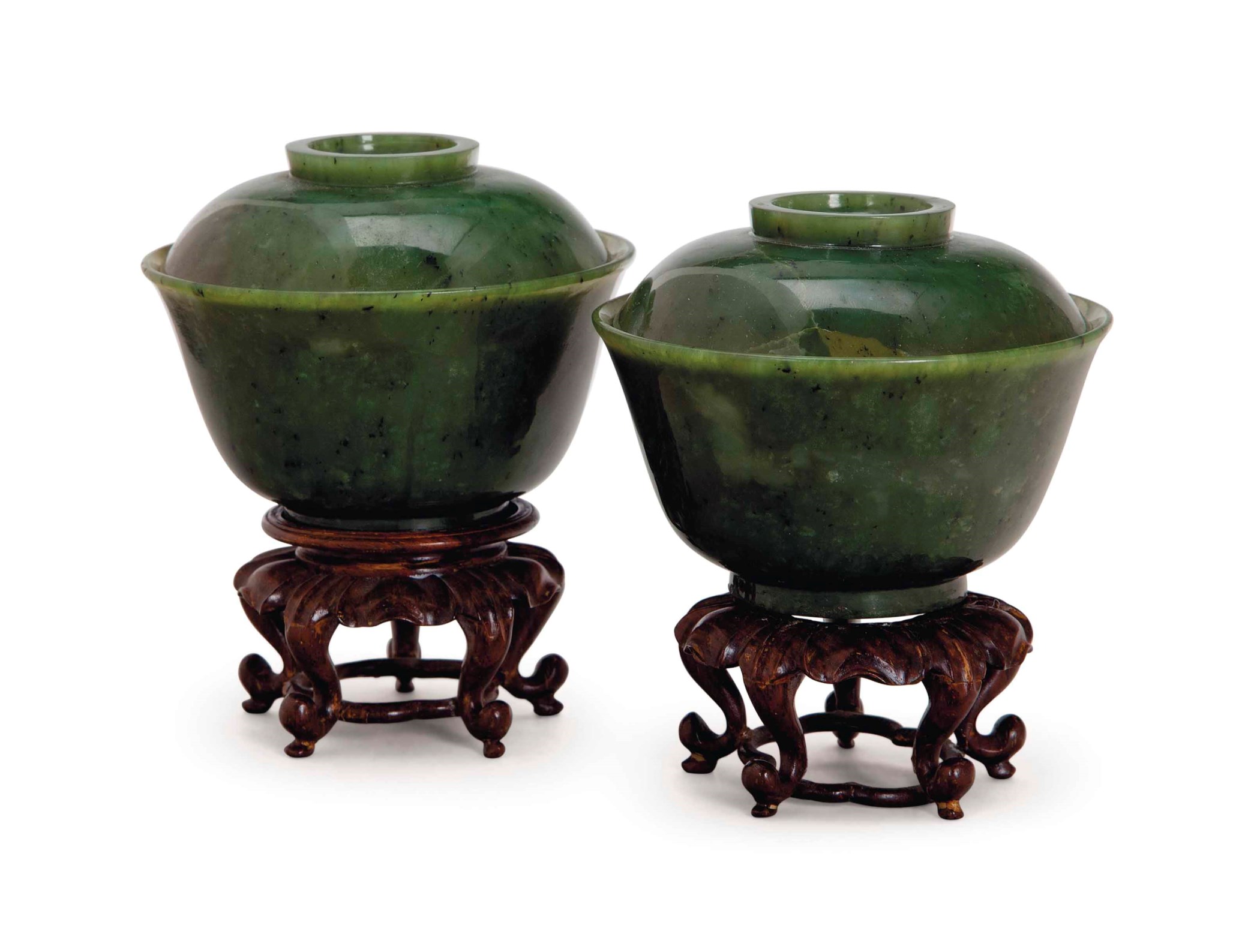 A PAIR OF CHINESE SPINACH GREEN JADE BOWLS AND COVERS, Christie's