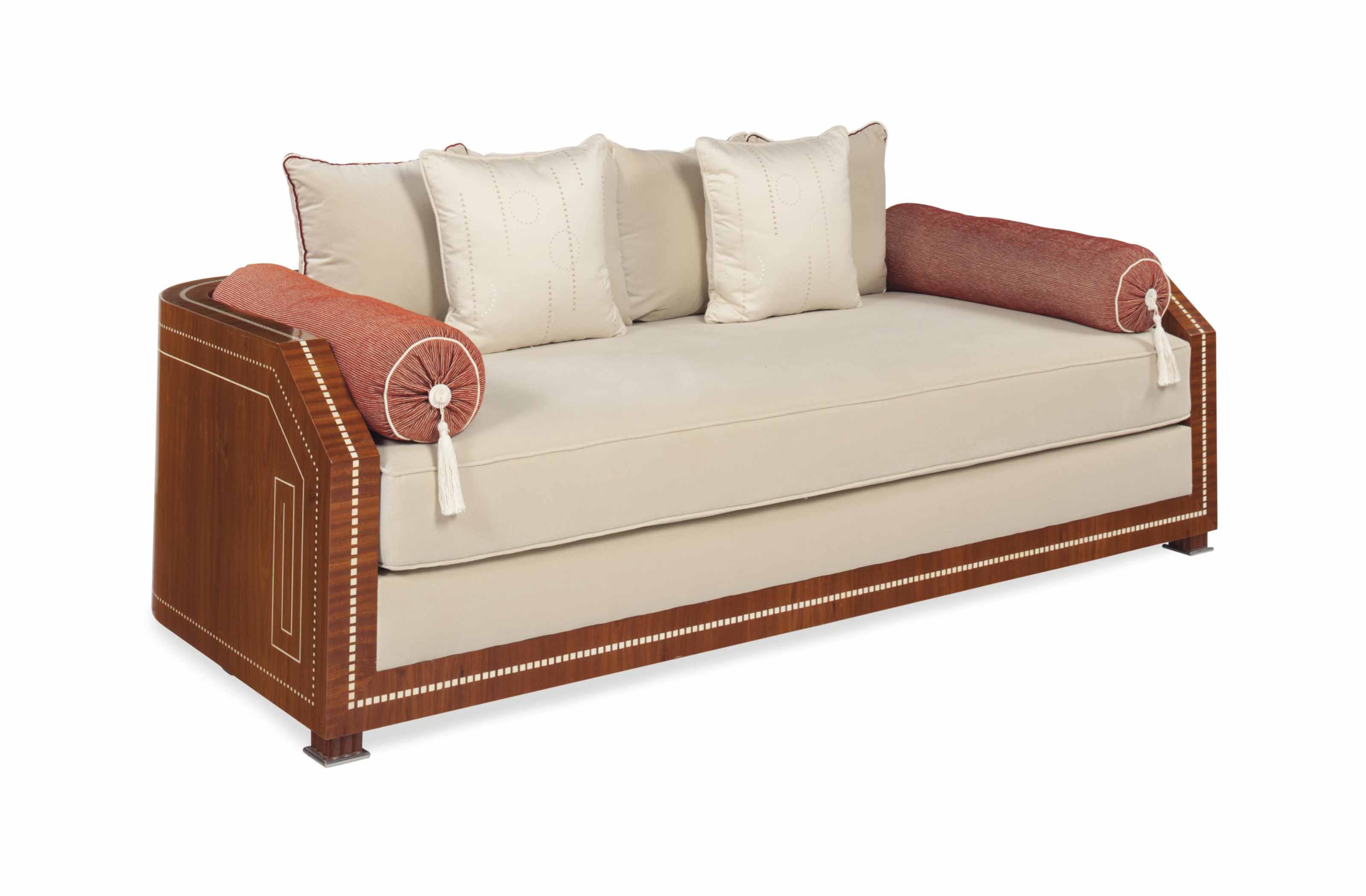 AN ART DECO STYLE MAHOGANY AND COMPOSITIONINLAID SOFA, , SECOND HALF