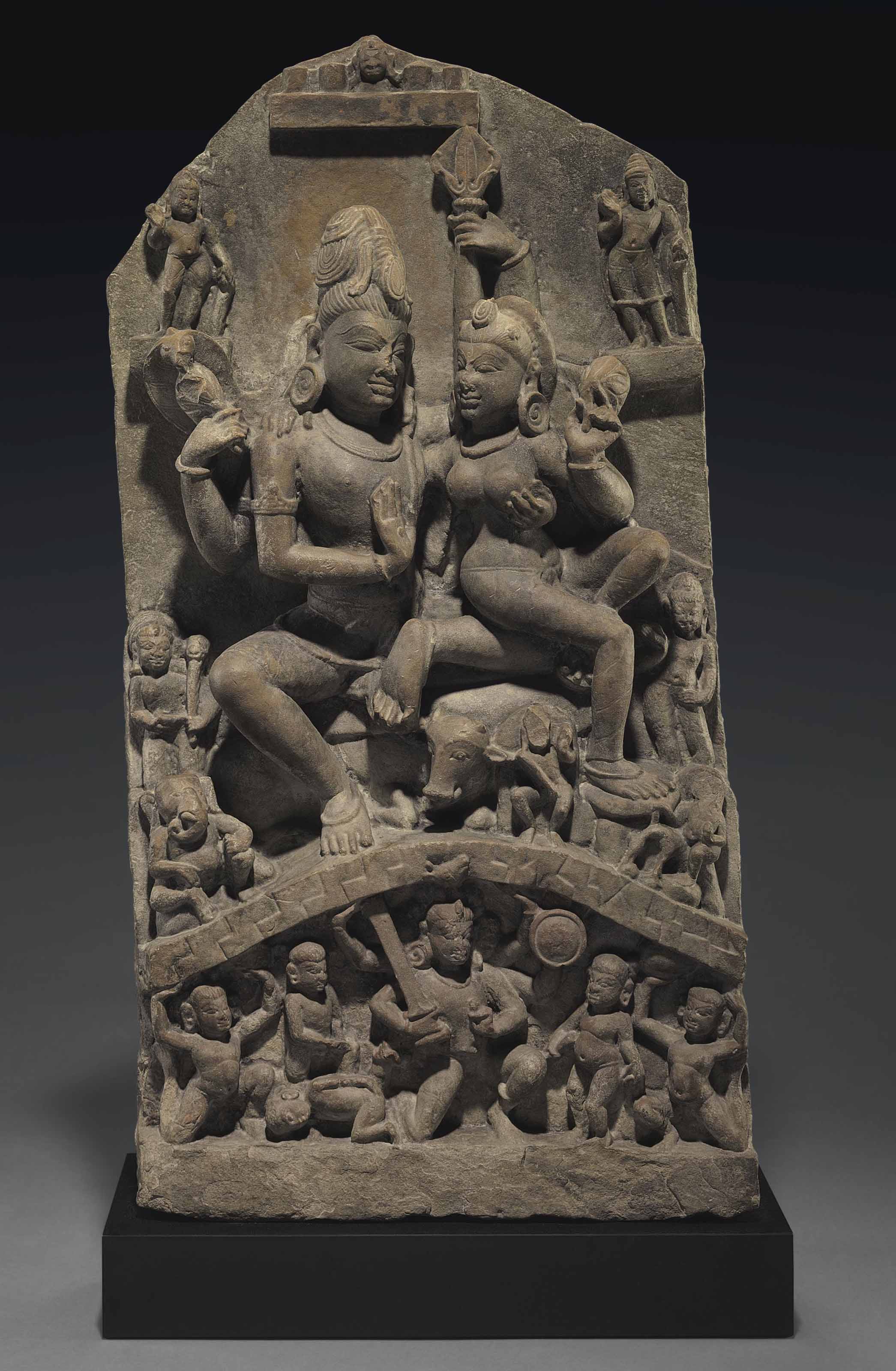 A Stone Stele Of Umamaheshvara India Uttar Pradesh Circa 9th