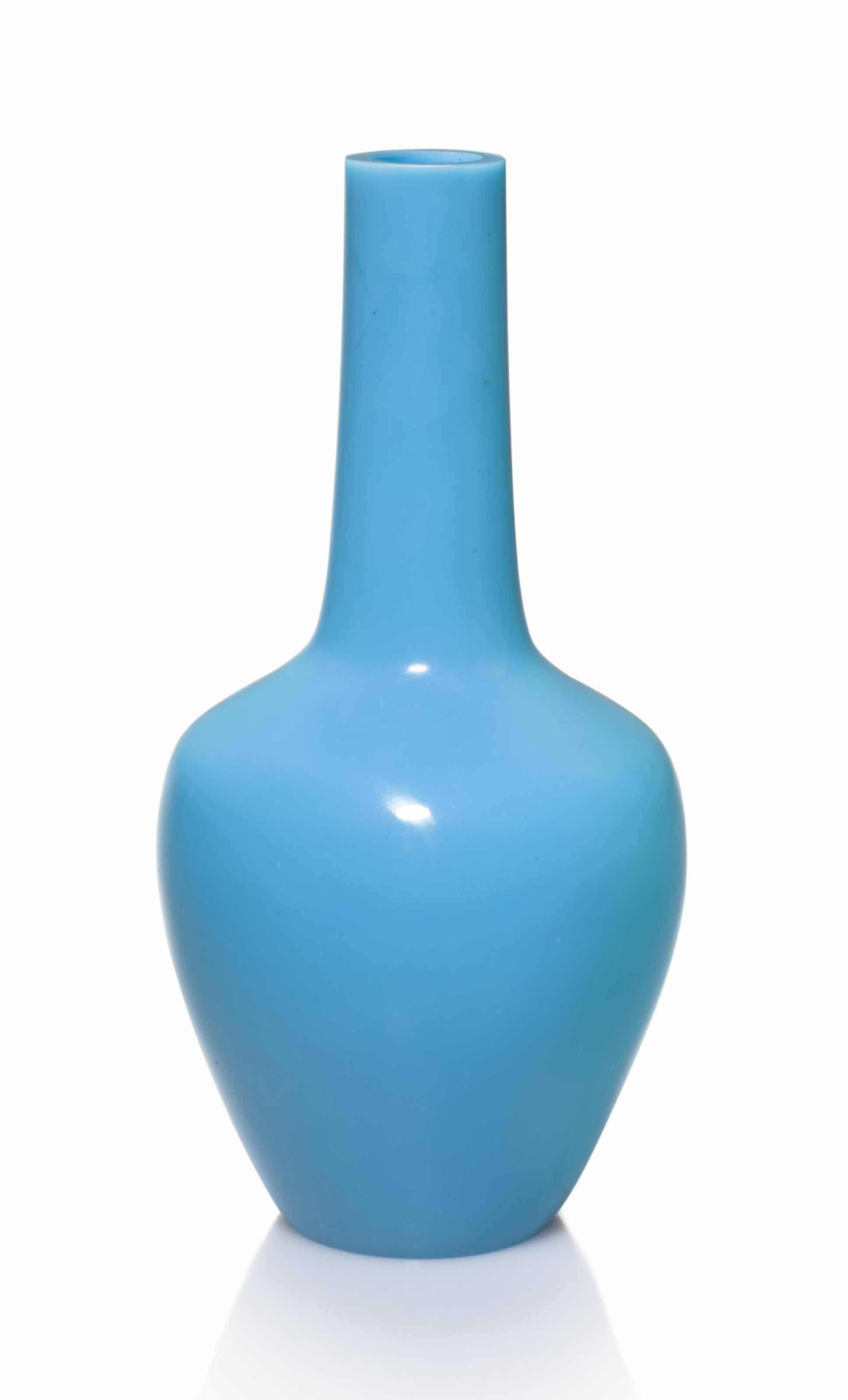 AN OPAQUE SKYBLUE GLASS BOTTLE VASE , QIANLONG FOURCHARACTER WHEEL