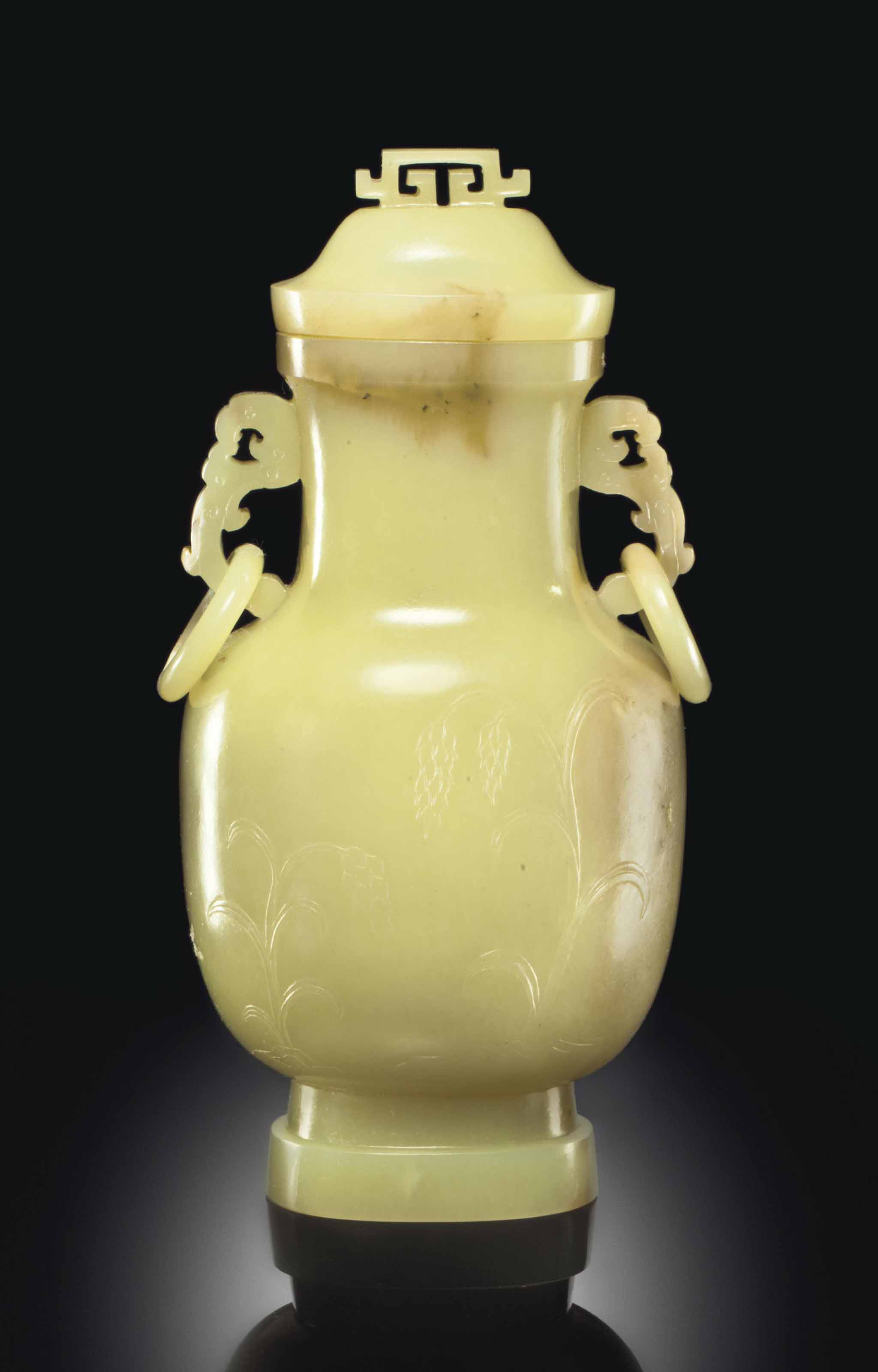 A RARE YELLOW AND PALE BROWN JADE VASE AND COVER , QIANLONGJIAQING