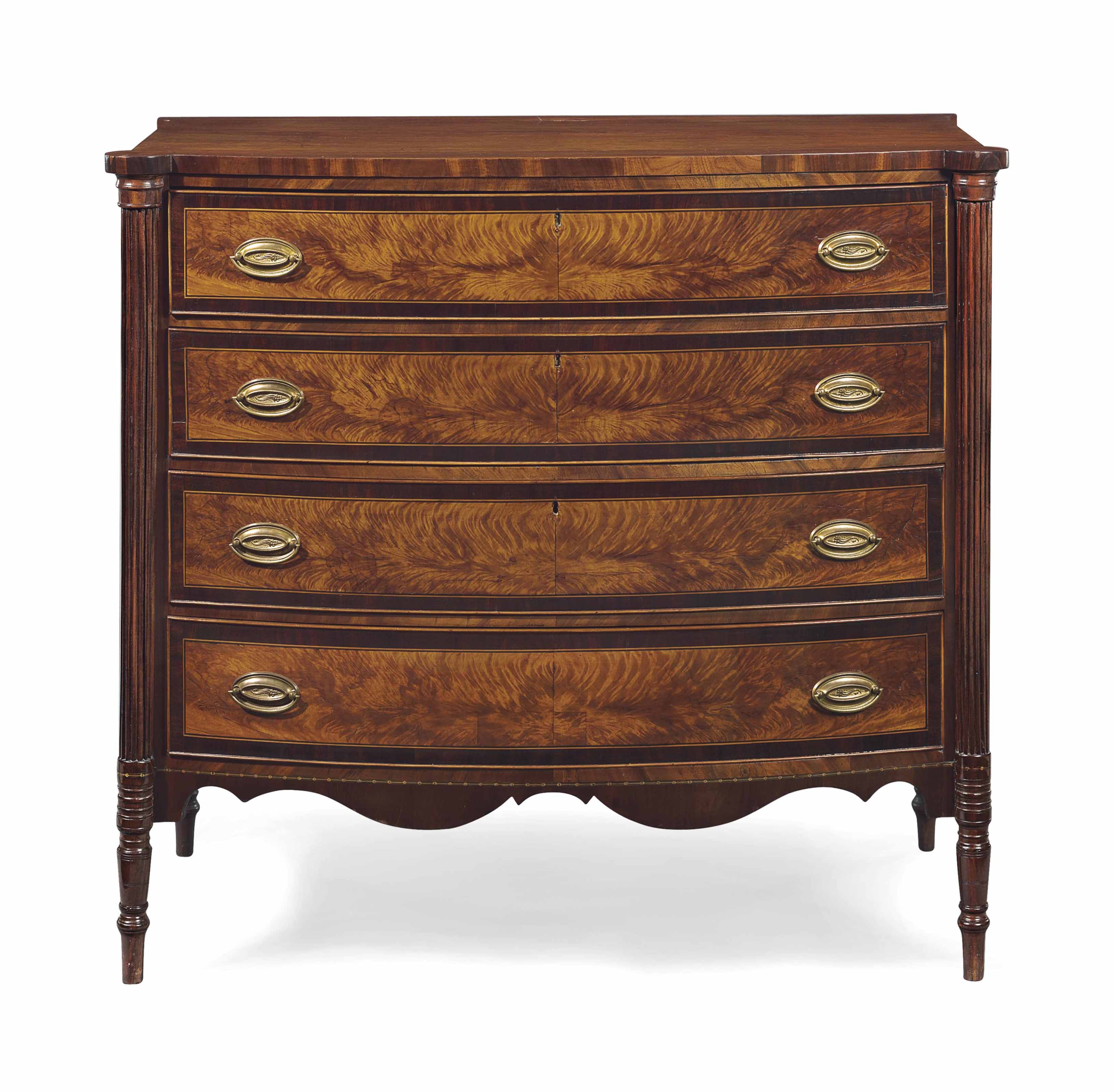 A Federal Figured Mahogany And Flame Birch Bowfront Chest Of
