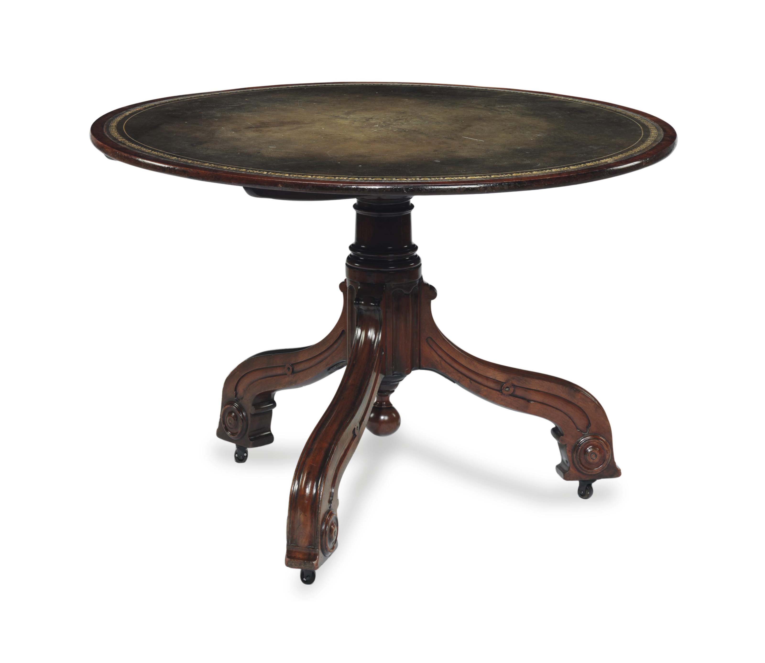 AN ENGLISH MAHOGANY CIRCULAR LIBRARY TABLE,