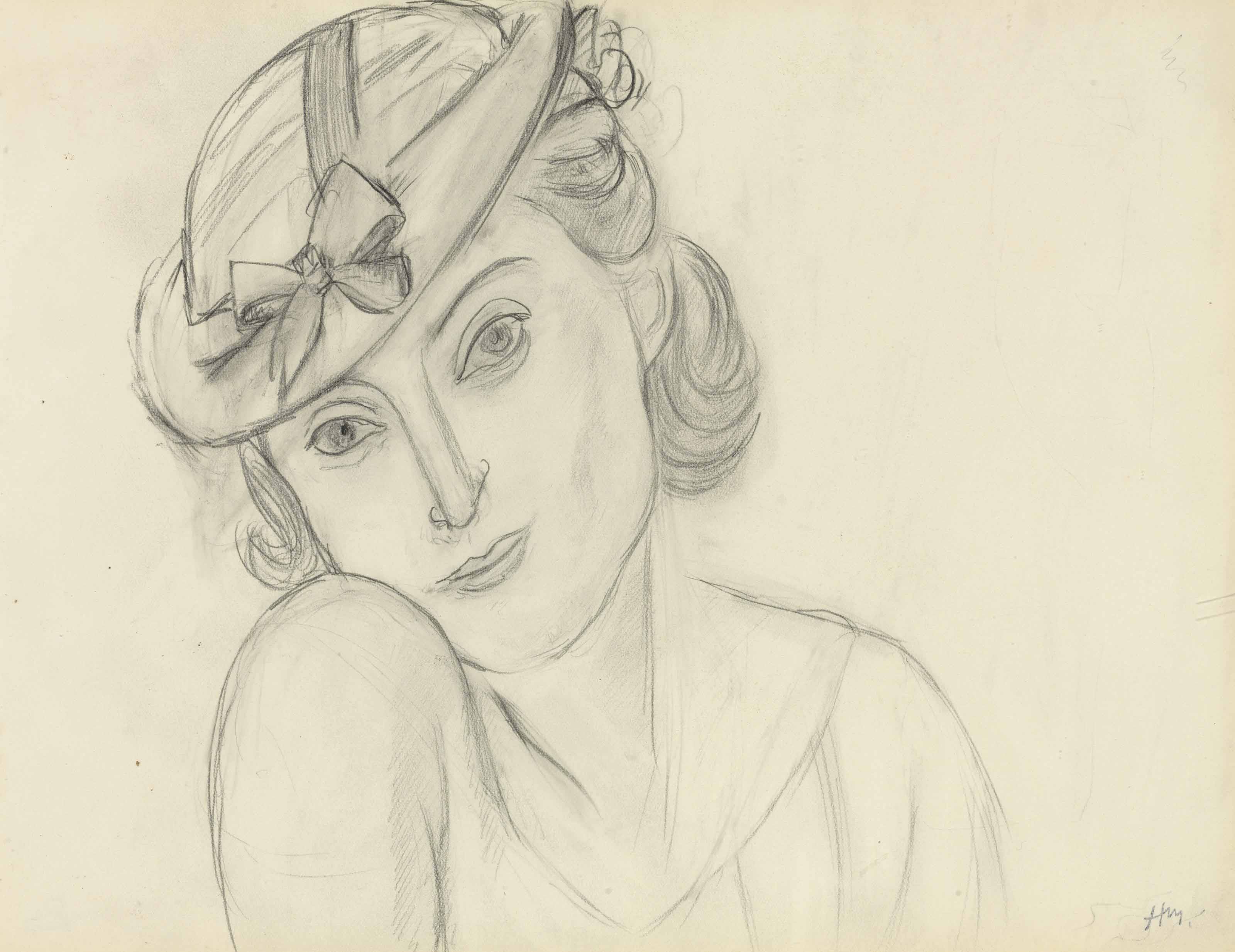 Femme au chapeau avec noeud
