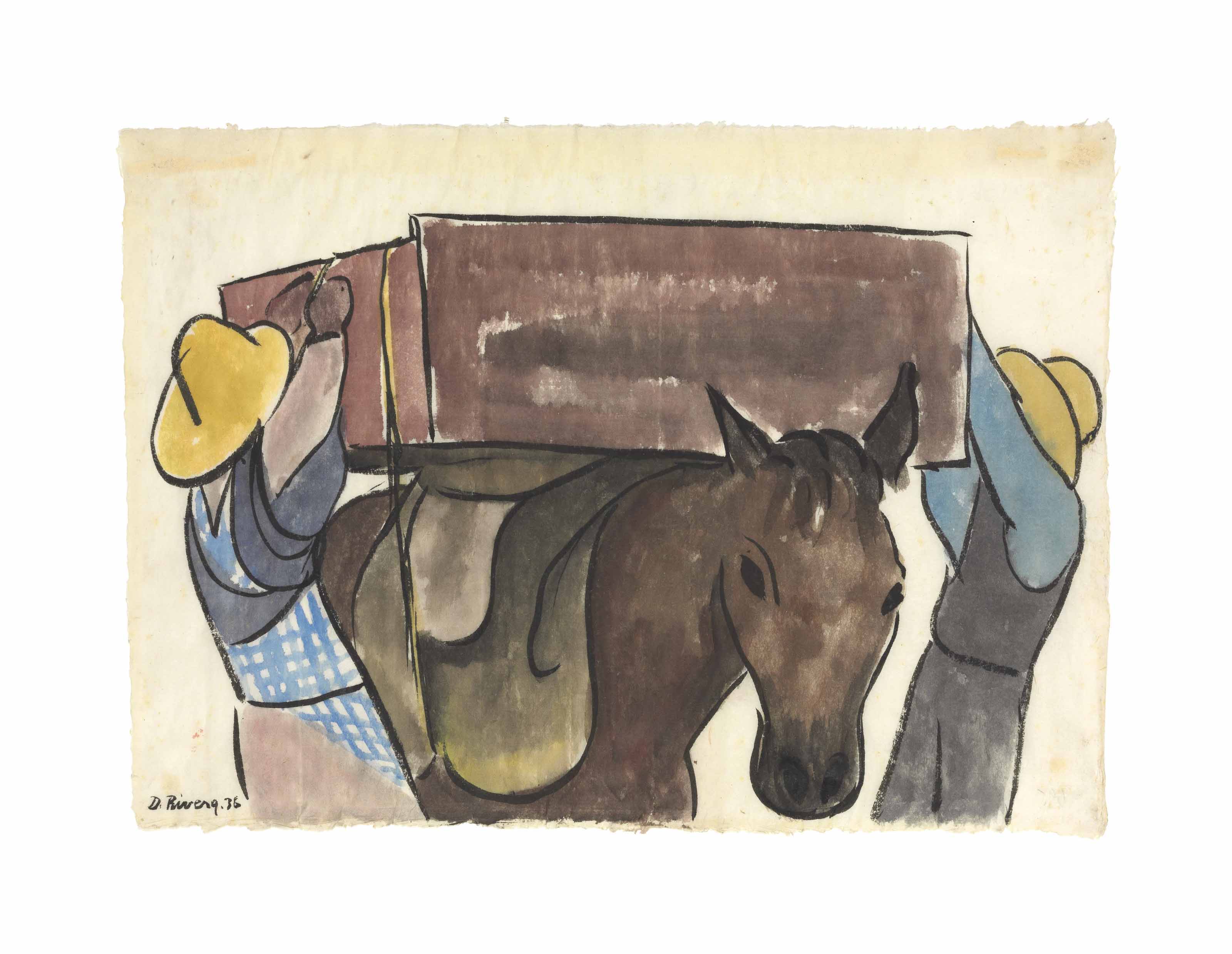 Pareja cargando burros
