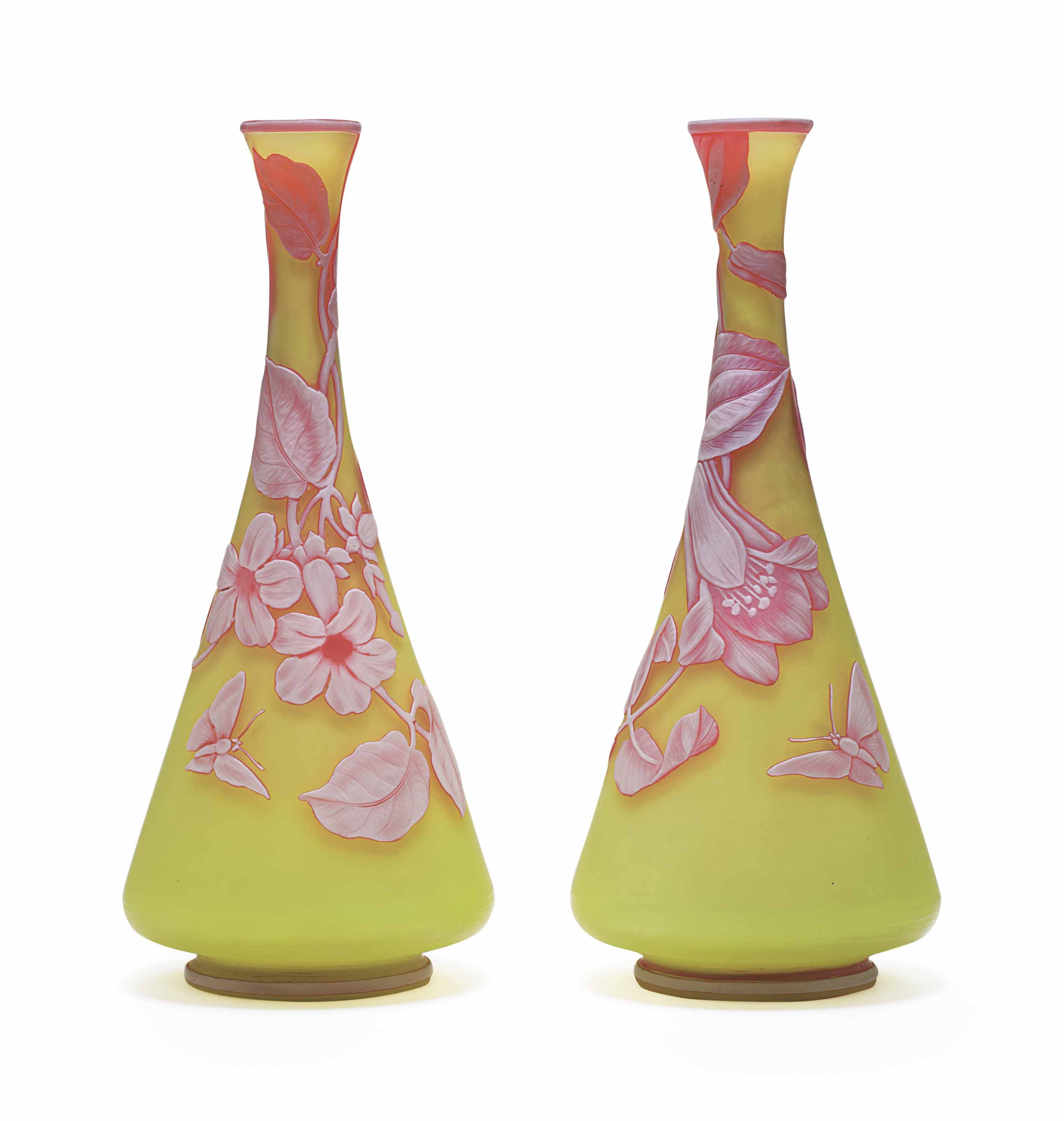 TWO ENGLISH CAMEO GLASS BUD VASES