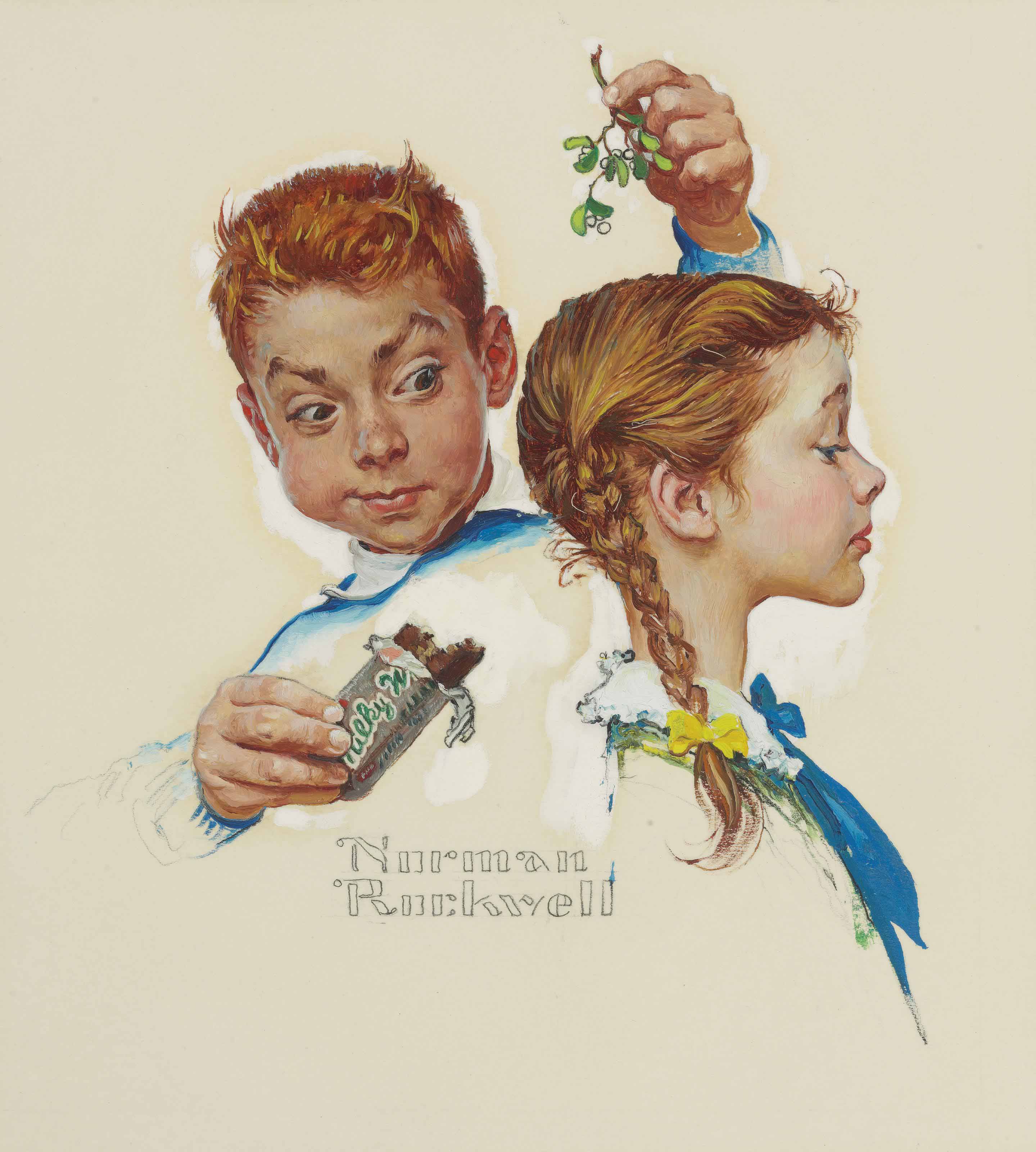Norman Rockwell 1894 1978 Mistletoe And A Milky Way 20th