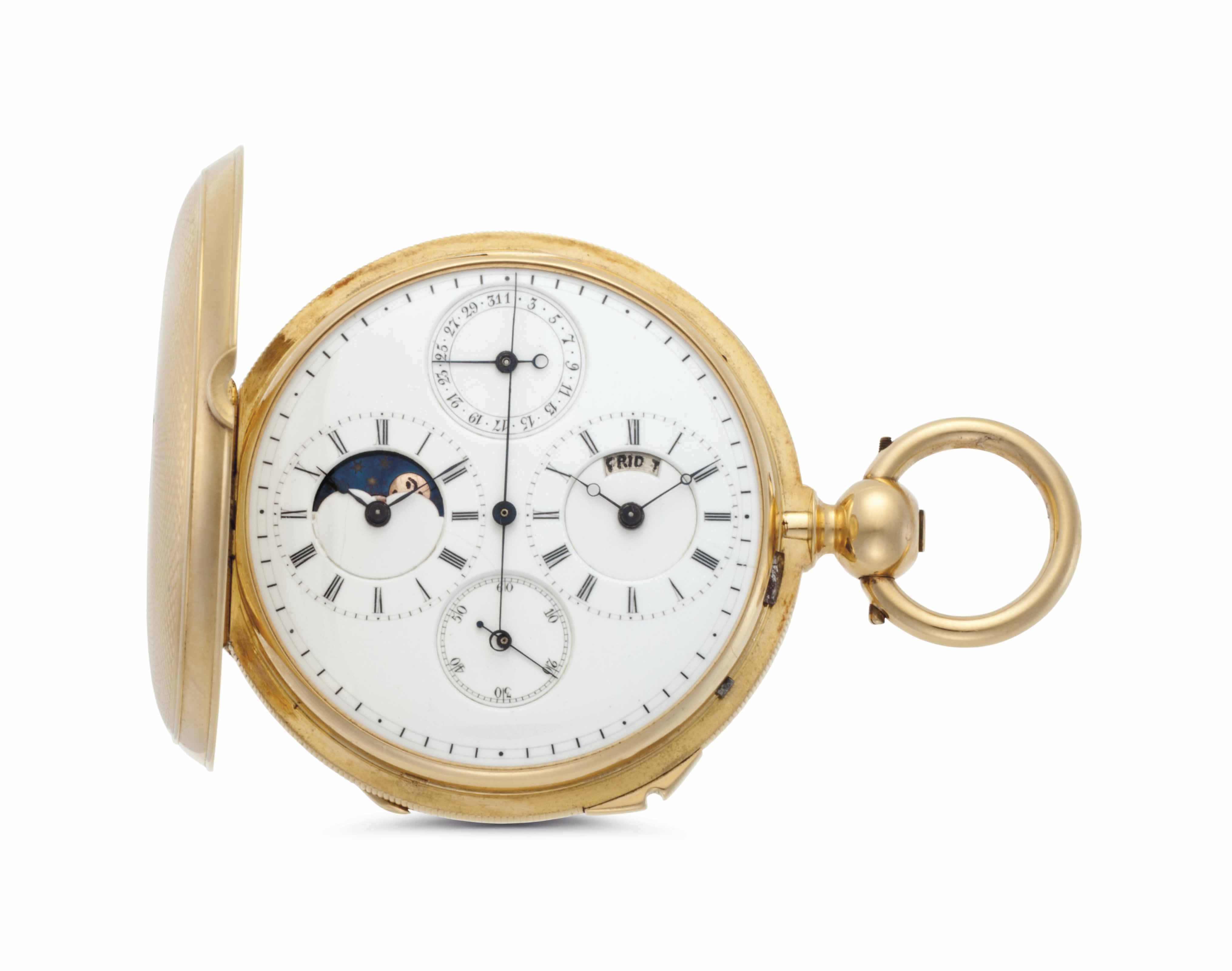 Favre Leuba. A Fine 18k Gold TwoTrain Hunter Case Keyless Lever Dual