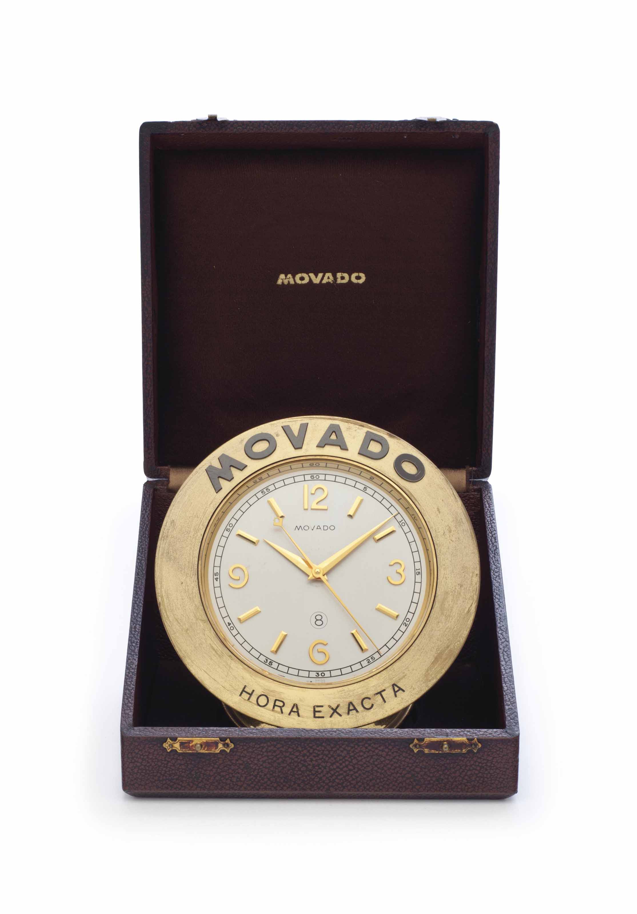 Movado A Gilt Eight Day Desk Clock With Hack Mechanism And