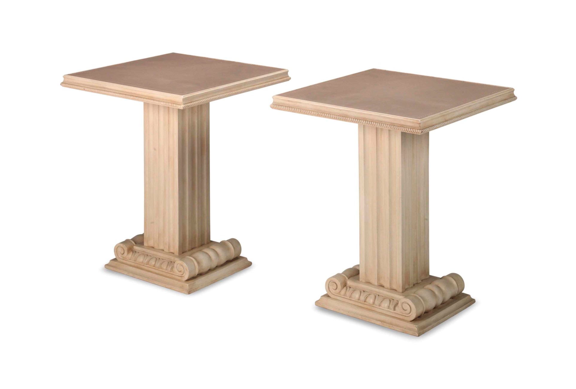 A PAIR OF CREAMPAINTED COLUMNARFORM SIDE TABLES,, MODERN, Christie's
