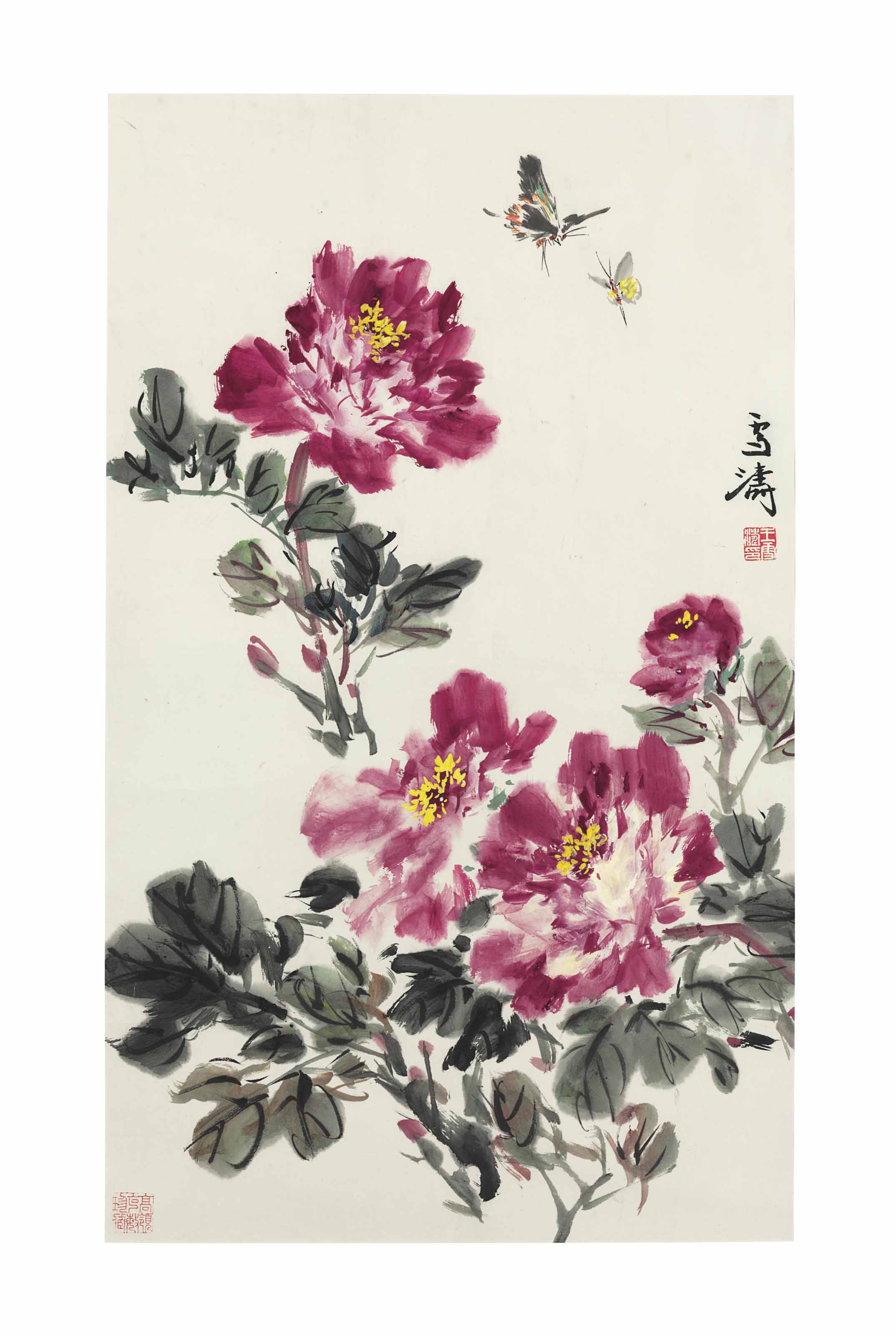 WANG XUETAO (1903-1982) , PEONIES AND BUTTERFLIES | Christies WANG XUETAO (1903-1982) , PEONIES AND BUTTERFLIES  | Christies