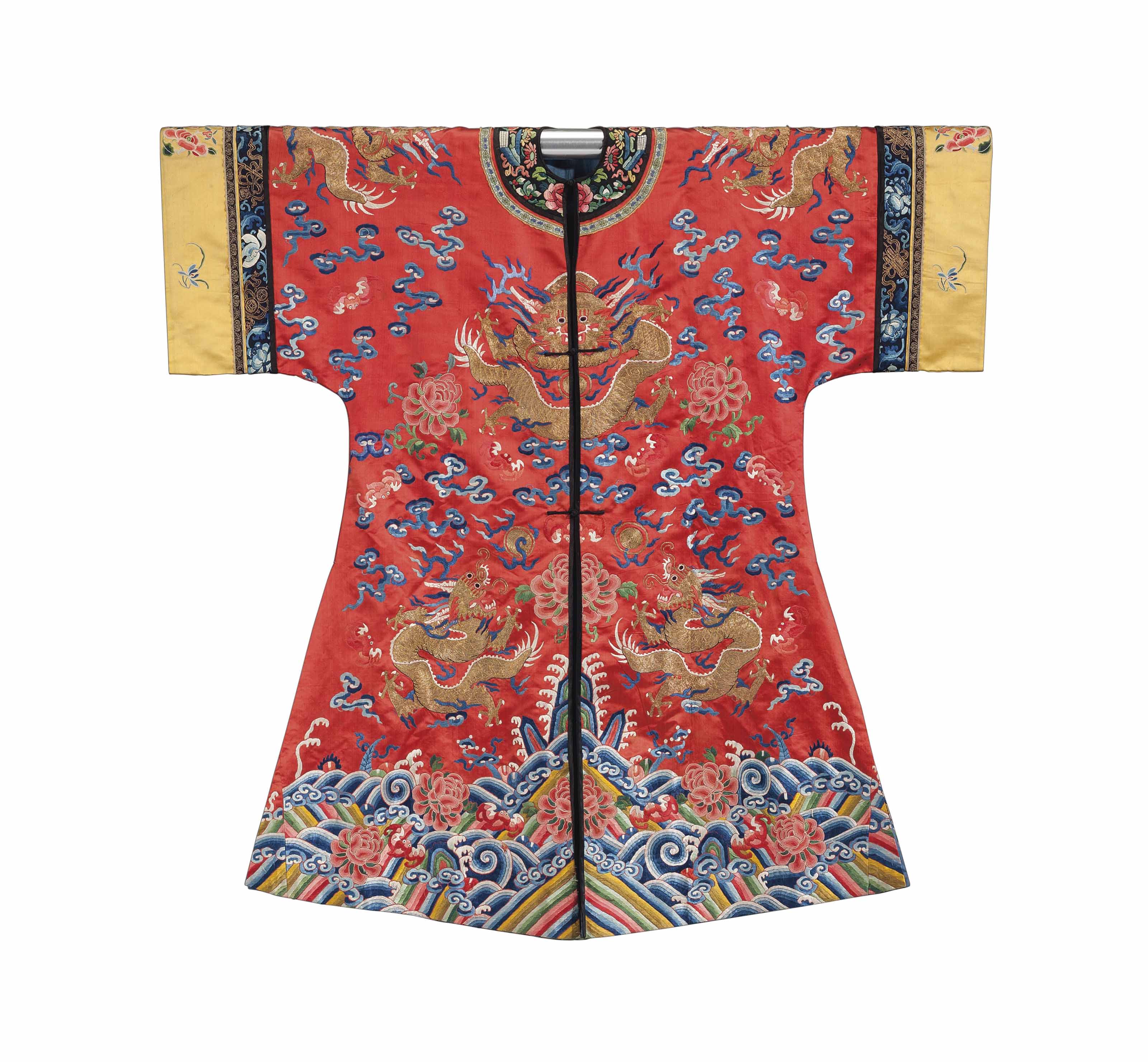 A CHINESE RED SILK EMBROIDERED ROBE , 20TH CENTURY | Christie's