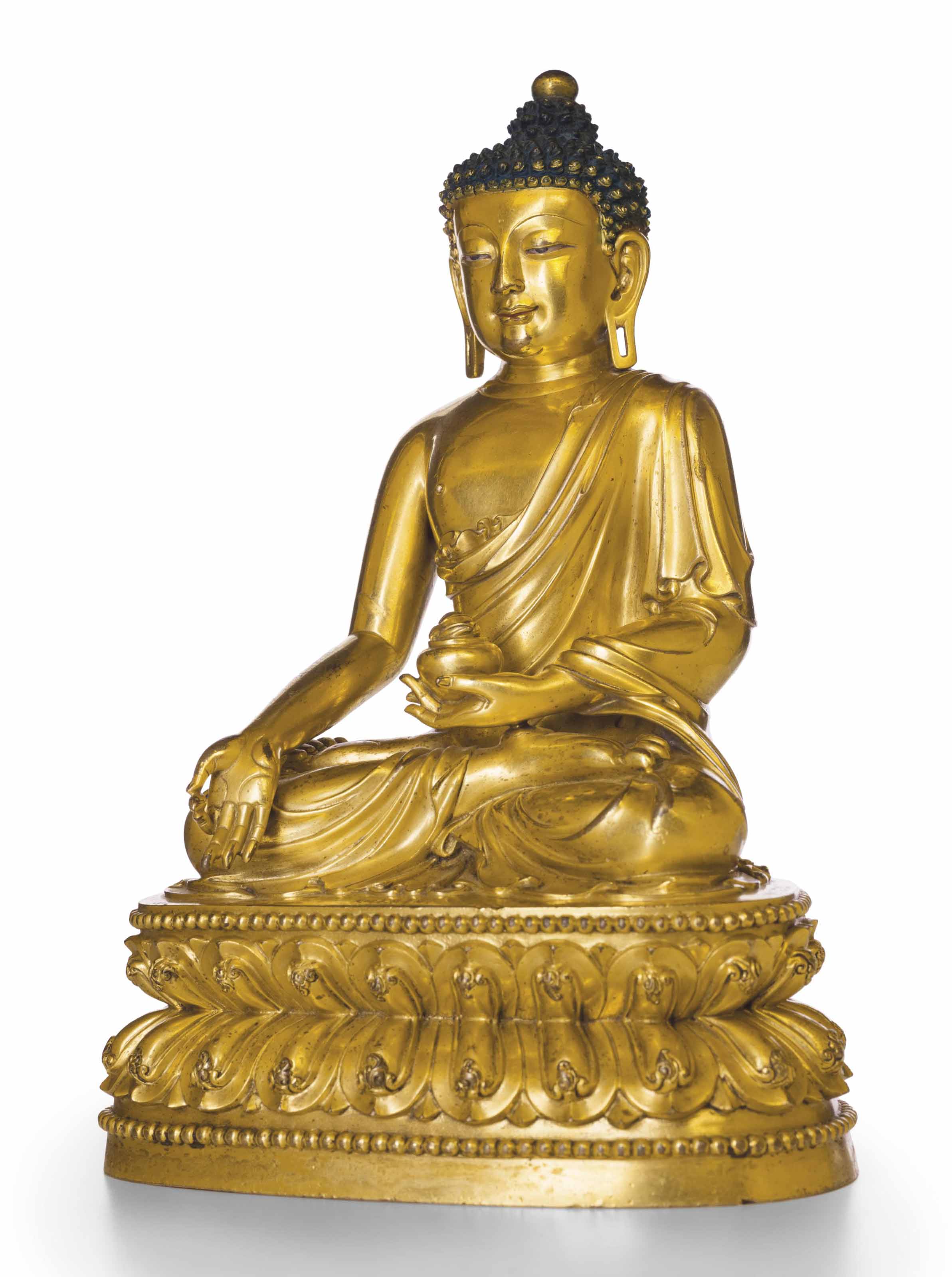 A MAGNIFICENT GILTBRONZE SEATED FIGURE OF THE MEDICINE BUDDHA