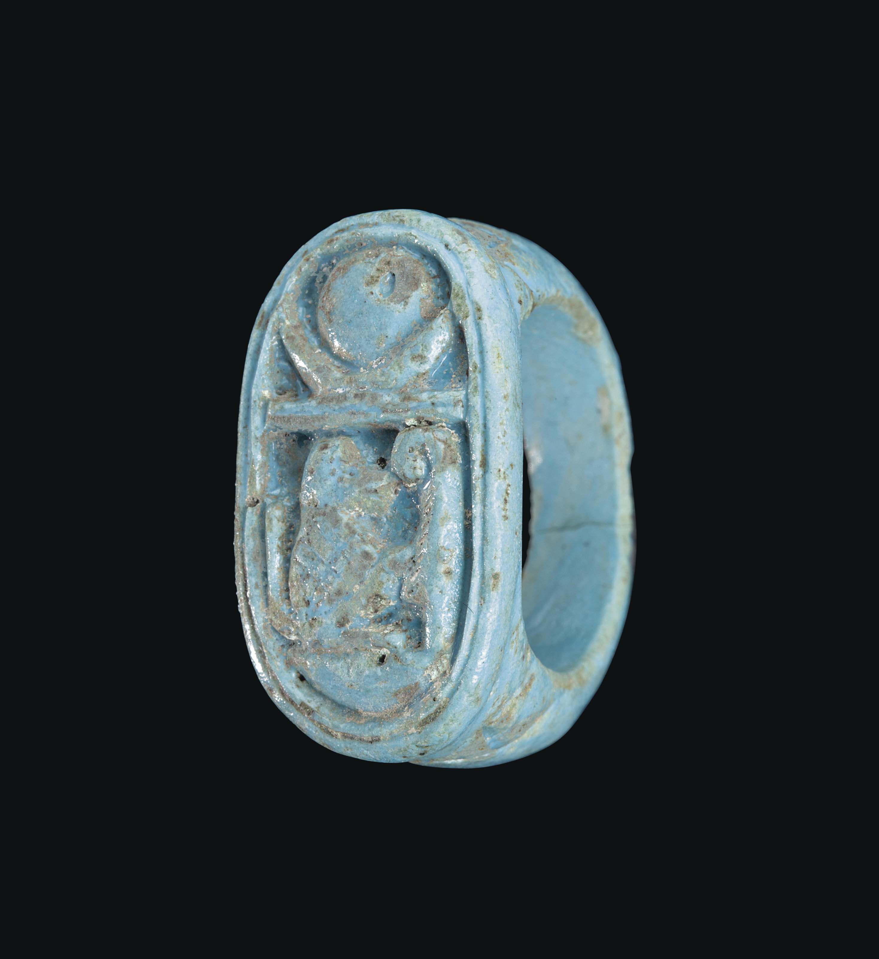 AN EGYPTIAN FAIENCE FINGER RING NEW KINGDOM 18TH DYNASTY REIGN