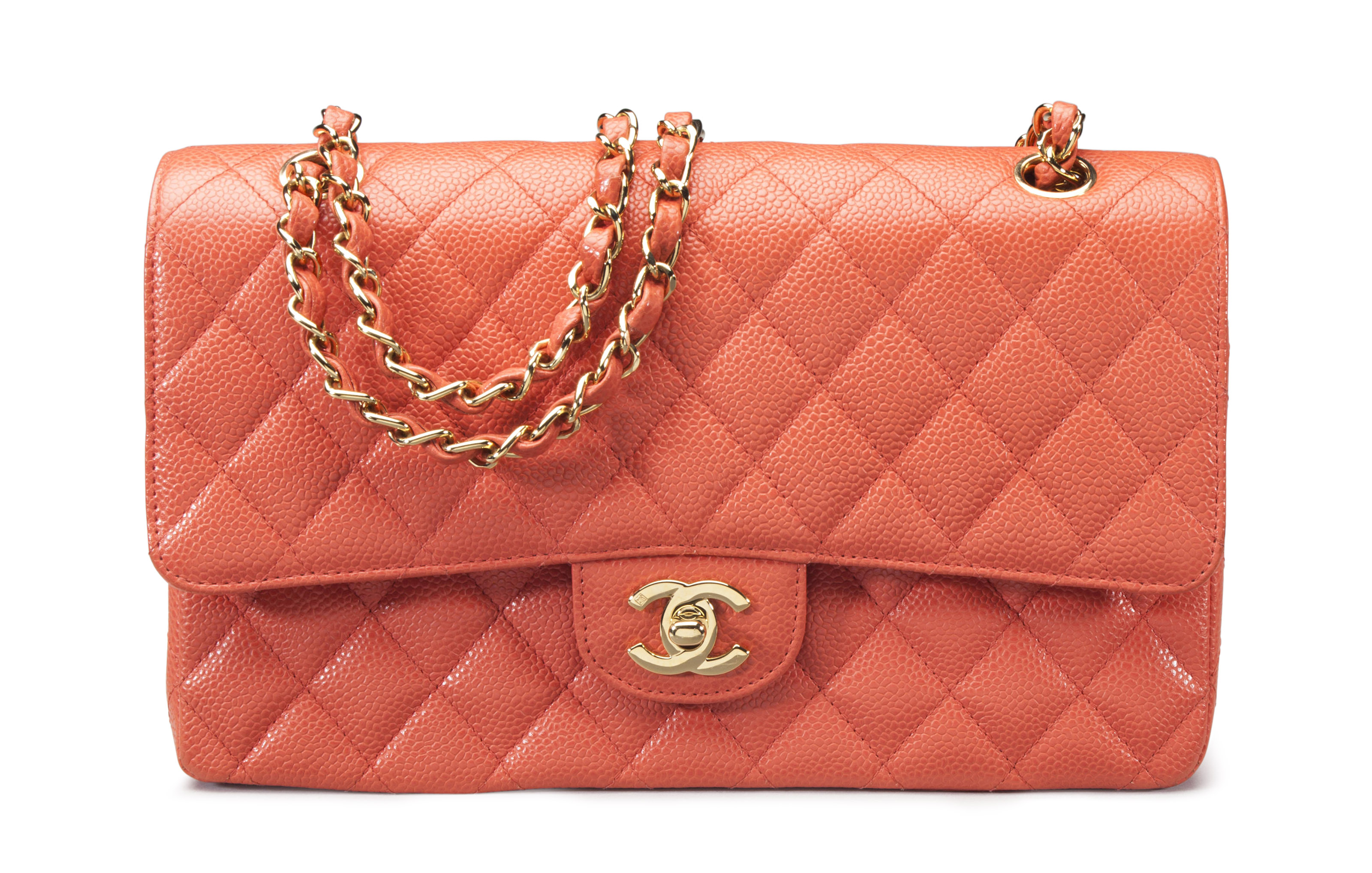 A CORAL CAVIAR LEATHER MEDIUM DOUBLE FLAP BAG, CHANEL, 2003-2004