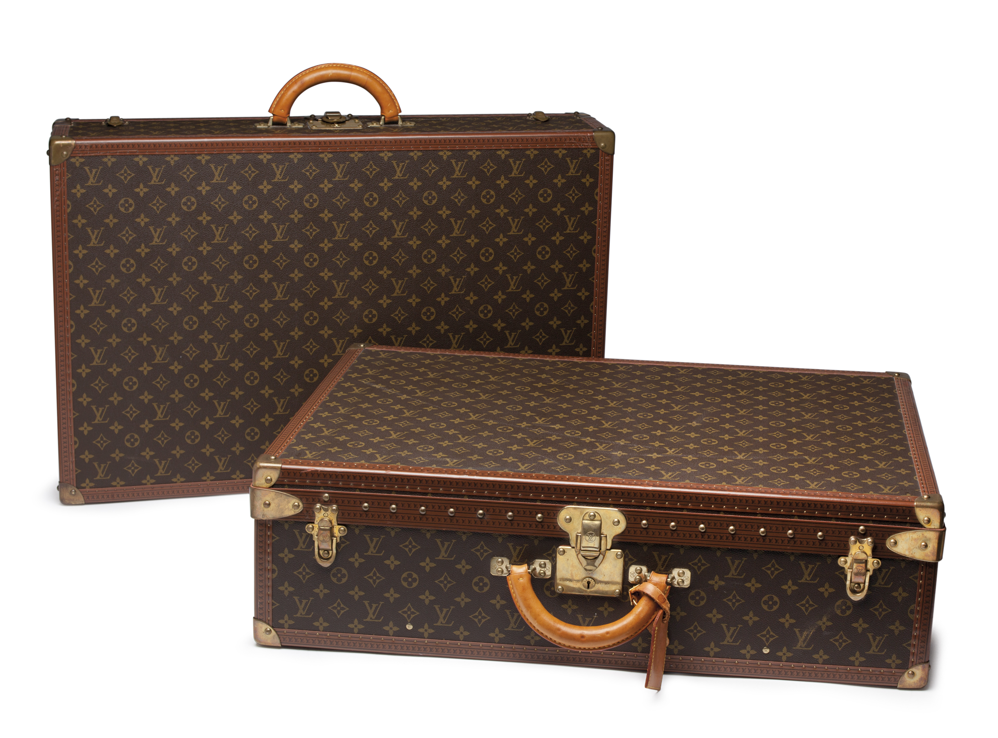 A SET OF TWO CLASSIC MONOGRAM CANVAS BISTEN HARDSIDED SUITCASES