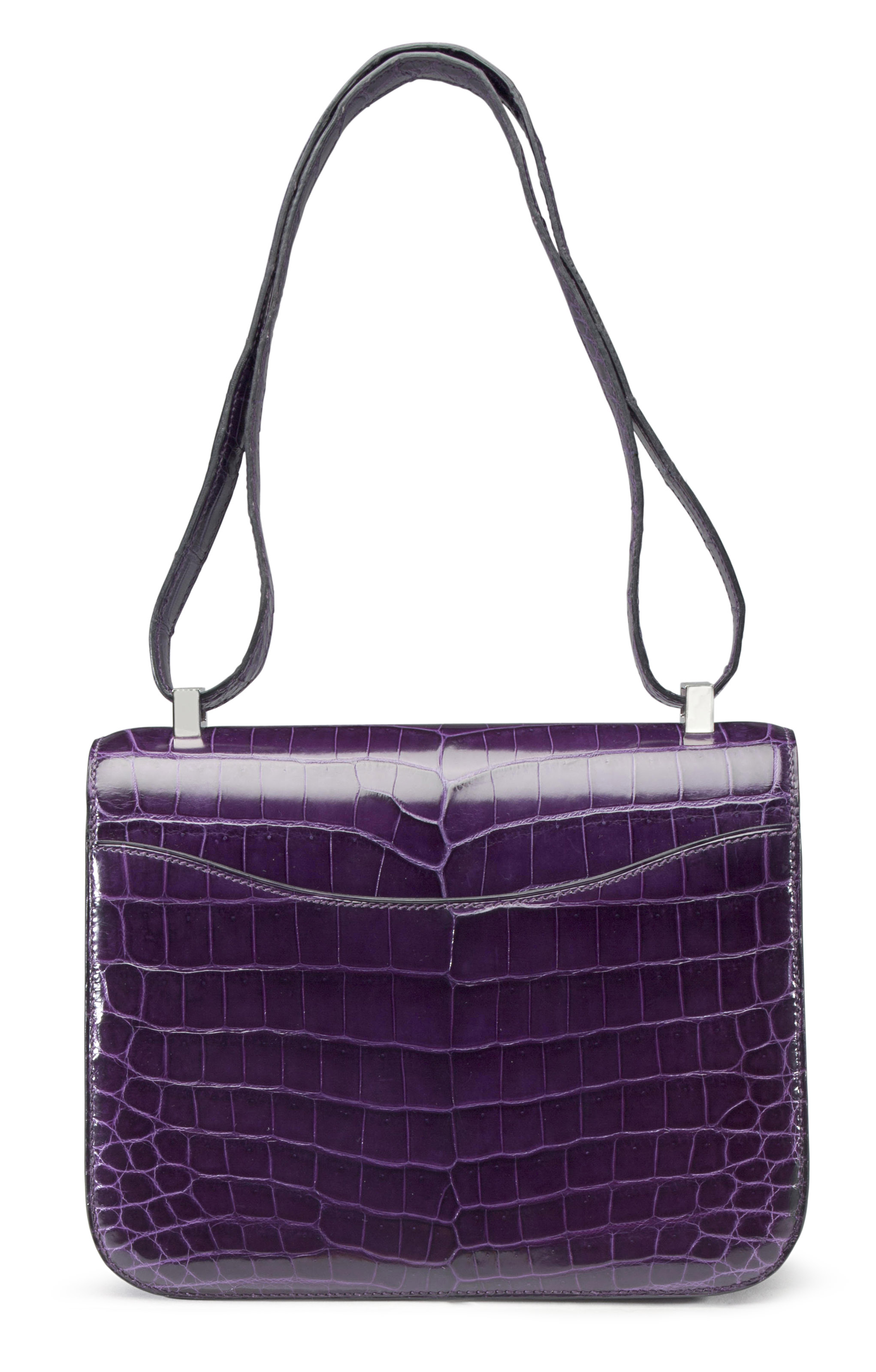 A 23CM SHINY AMETHYST NILO CROCODILE DOUBLE GUSSET CONSTANCE BAG