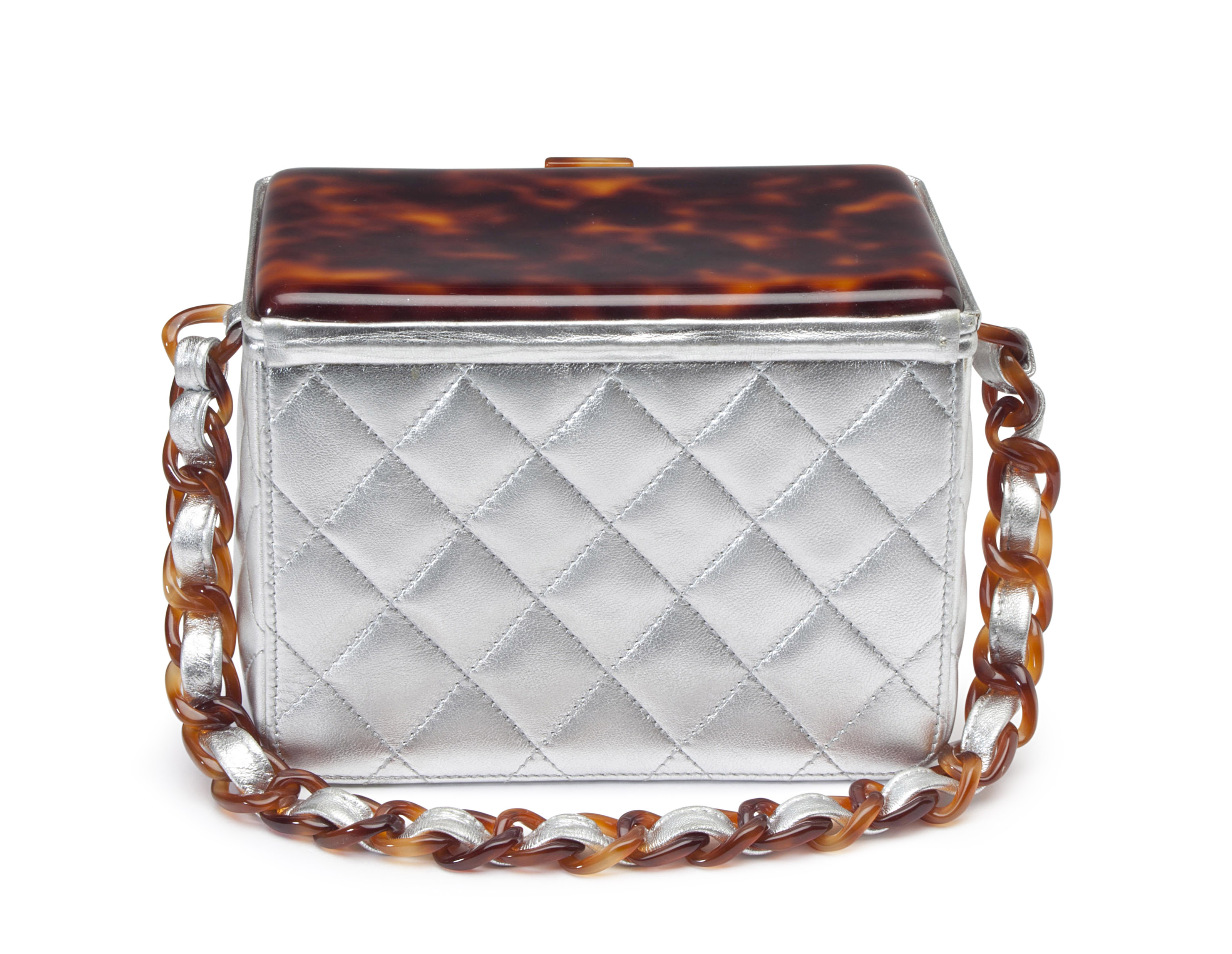 A SILVER LAMBSKIN LEATHER LUNCHBOX BAG, CHANEL, 1996-1997 | Christie's