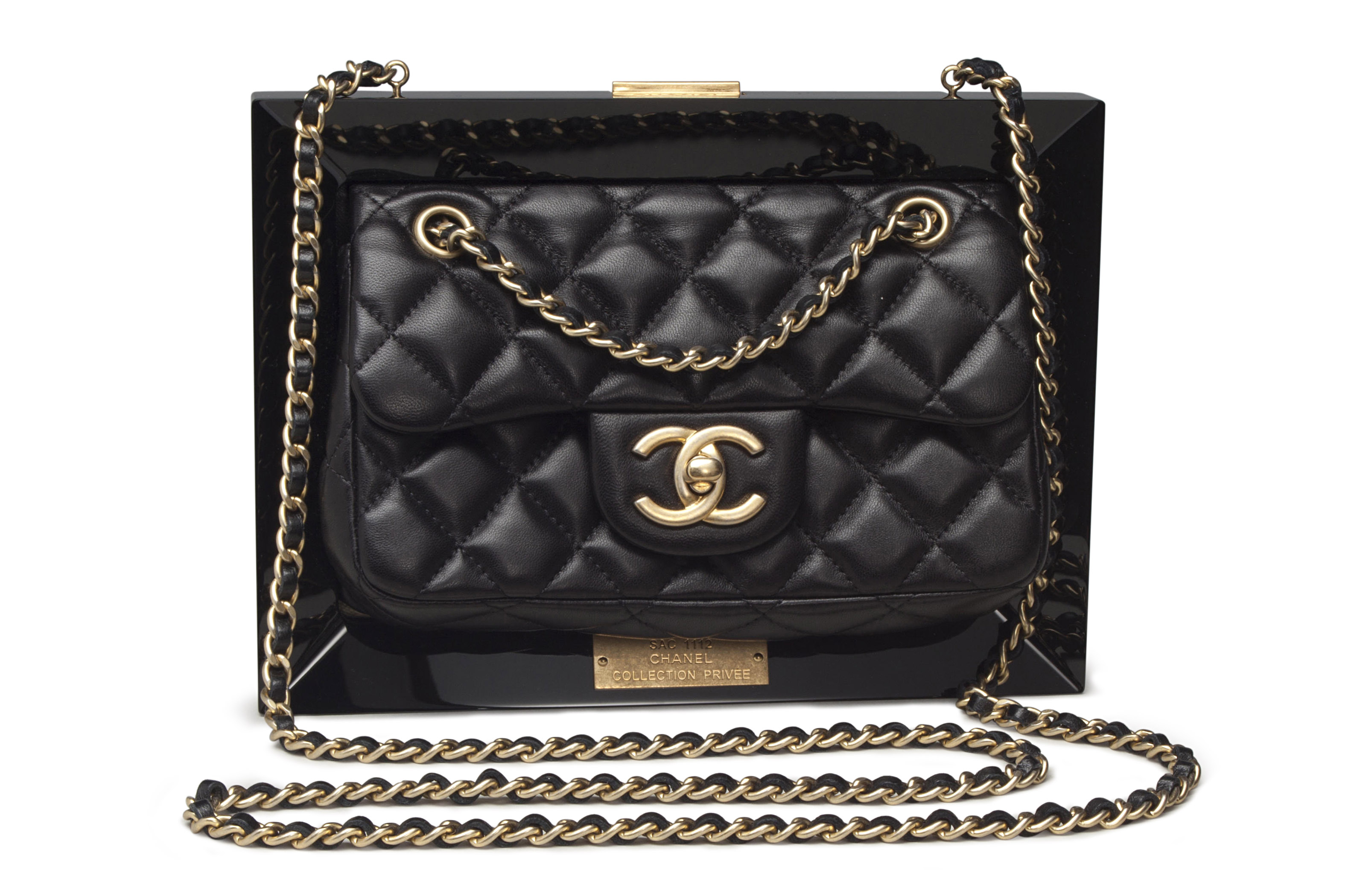 A LIMITED EDITION BLACK LUCITE & LAMBSKIN LEATHER FRAME BAG, CHANEL, 2014