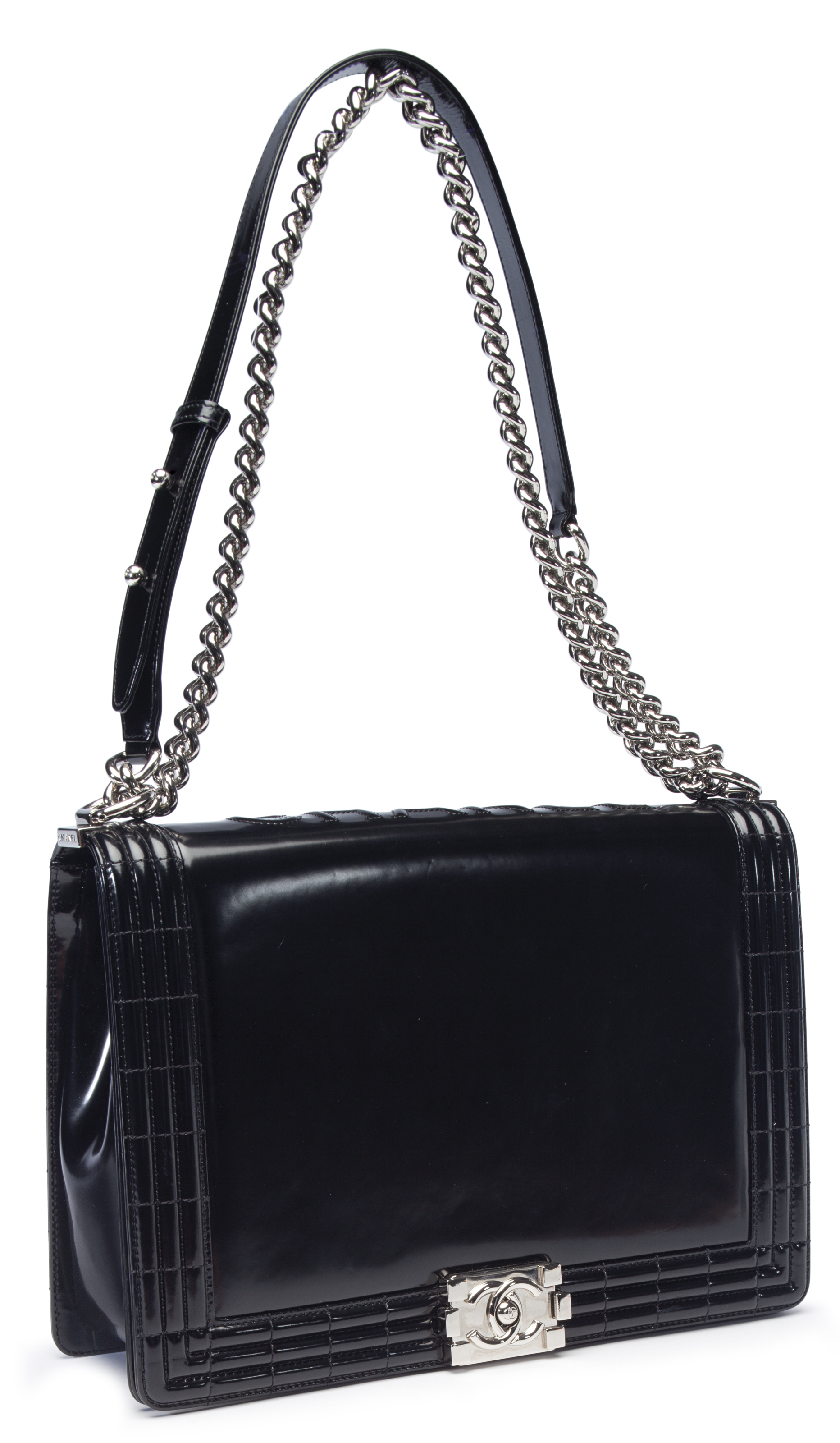 A BLACK PATENT LEATHER LARGE BOY BAG CHANEL 2012 Christie s