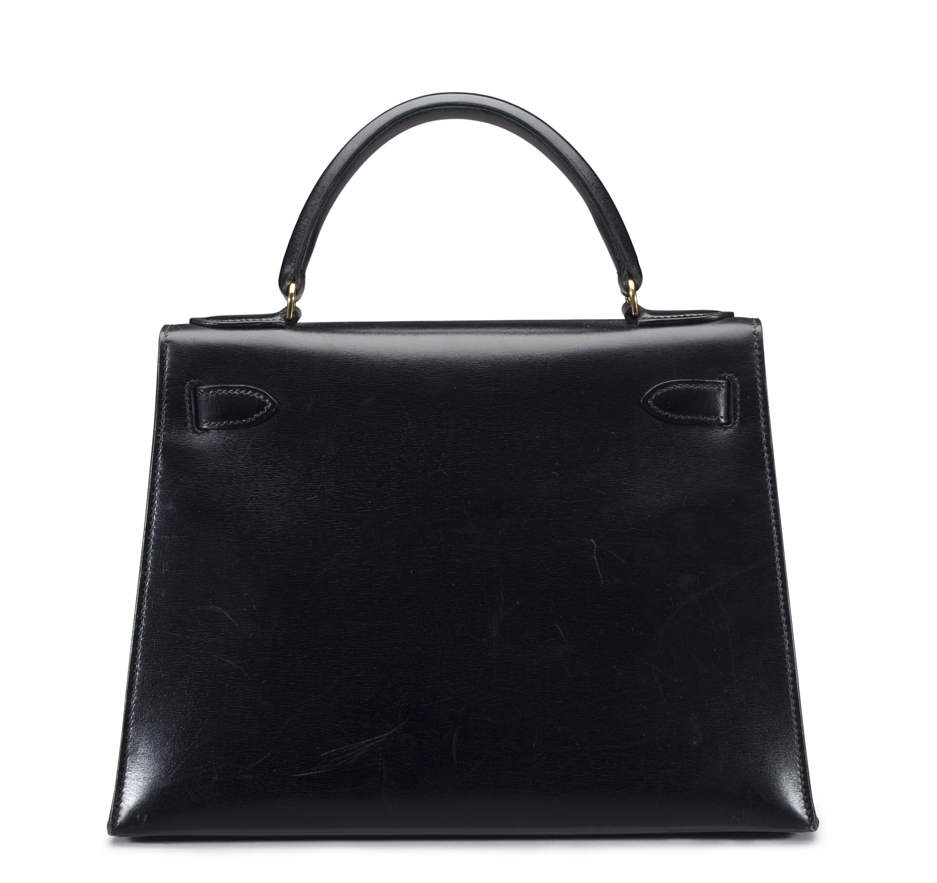 A 28CM BLACK CALF BOX LEATHER SELLIER KELLY BAG, HERMÈS, 1985 