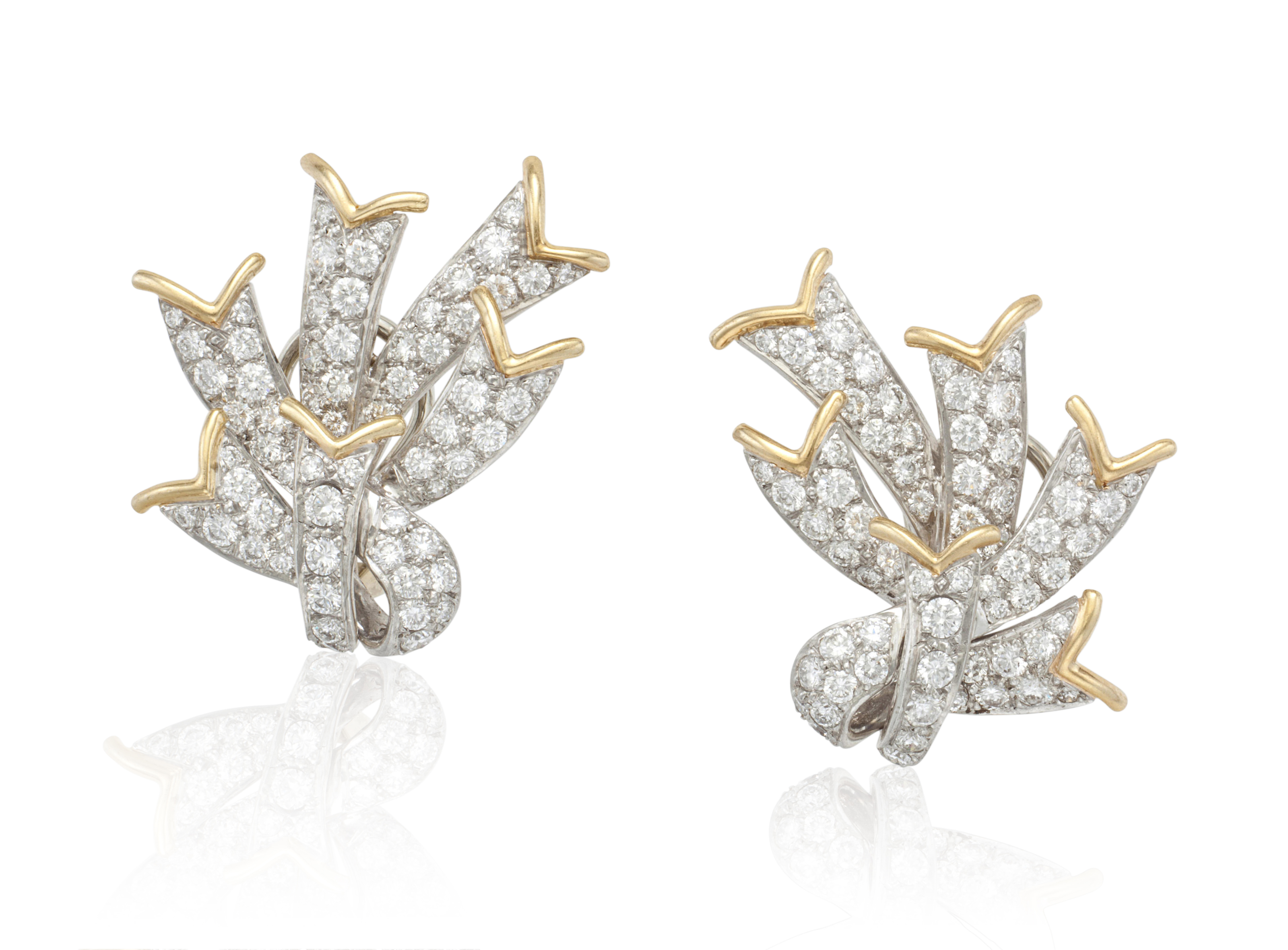 A PAIR OF DIAMOND "RIBBON" EARRINGS, BY JEAN SCHLUMBERGER, TIFFANY & CO