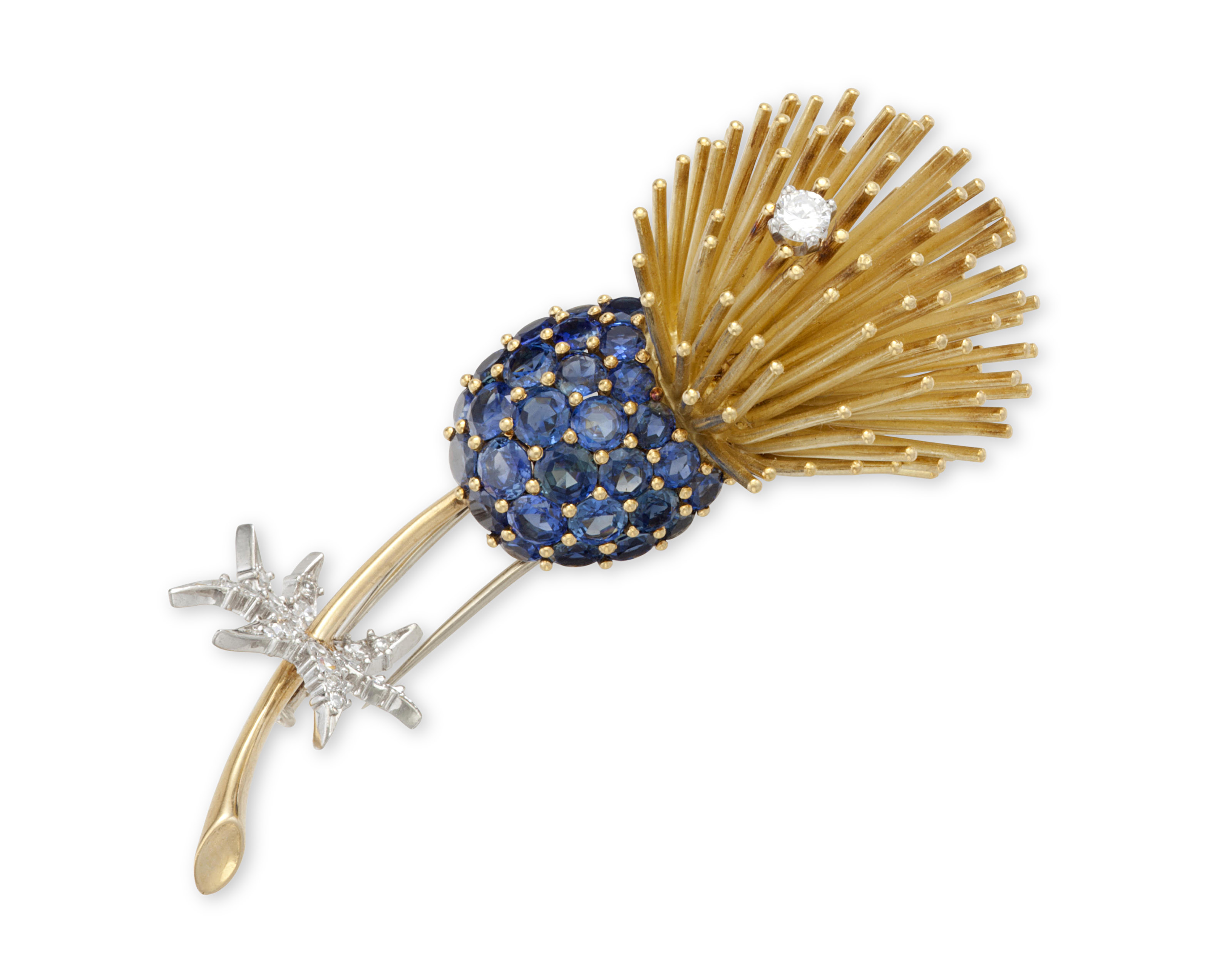 A SAPPHIRE AND DIAMOND THISTLE BROOCH, Christie’s